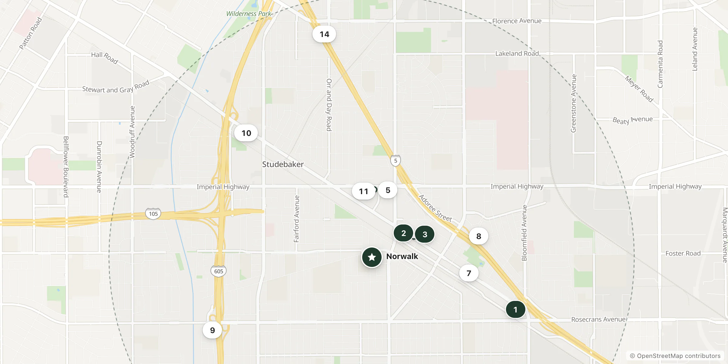 Map of hotels near Norwalk