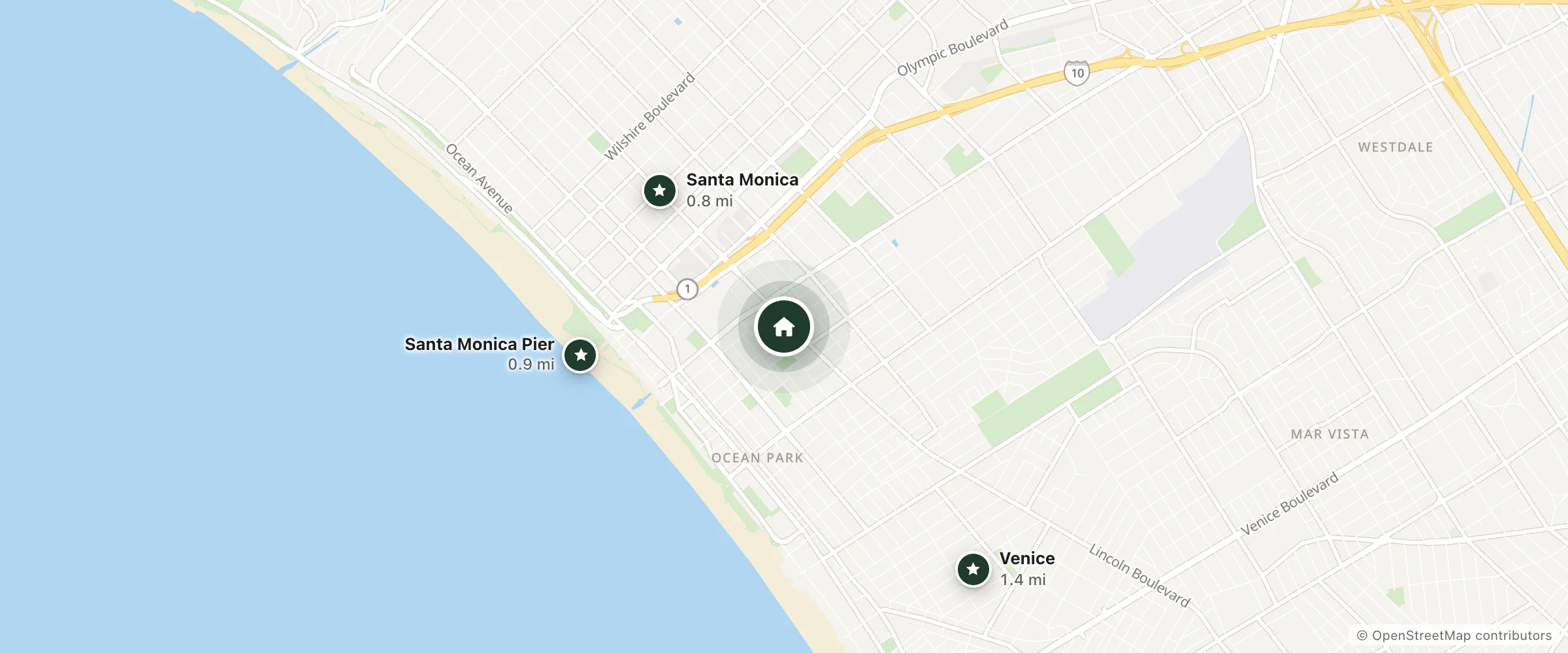 Map of Santa Monica Hotel and nearby Santa Monica, Santa Monica Pier and Venice