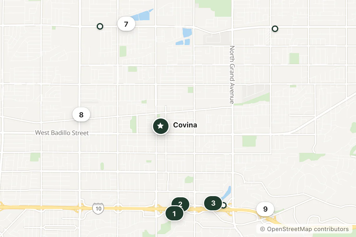 Map of the top 12 hotels for this question around Covina