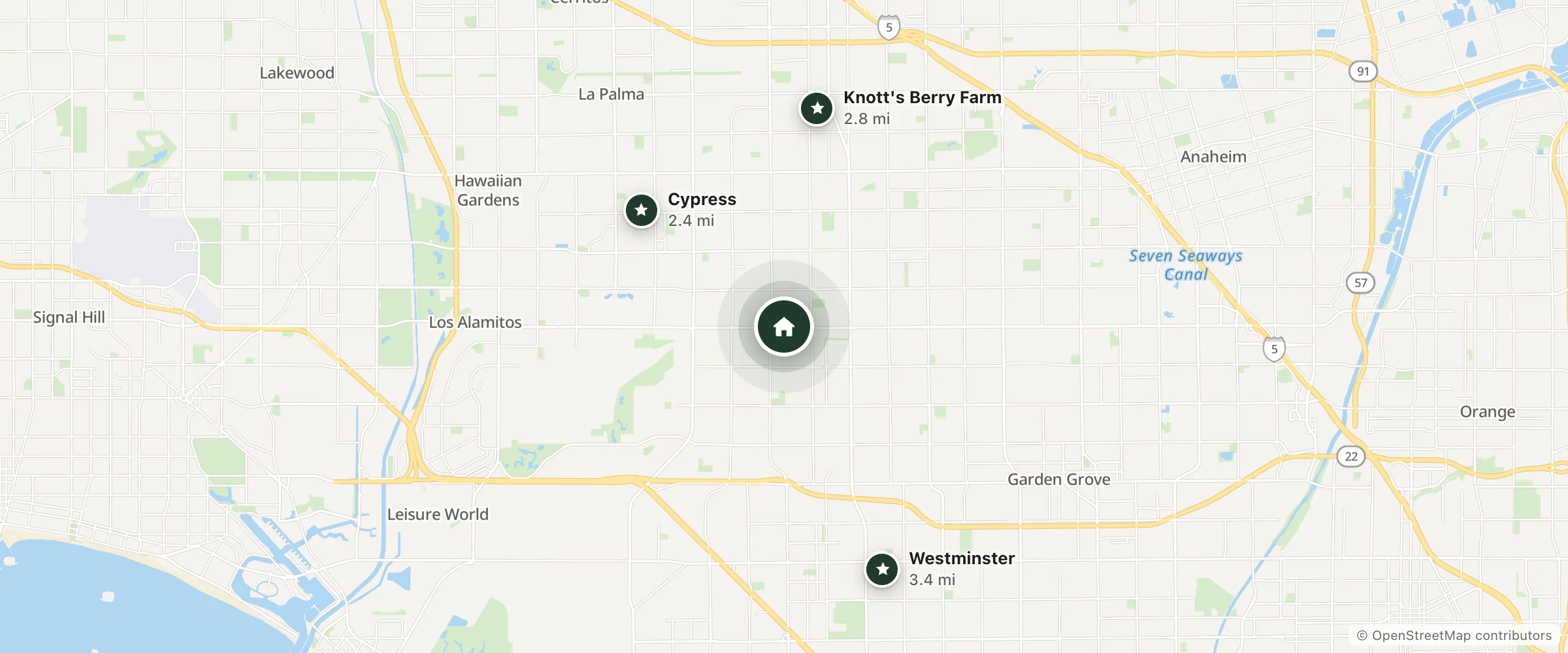 Map of Stanton Inn & Suites and nearby Cypress, Knott's Berry Farm and Westminster