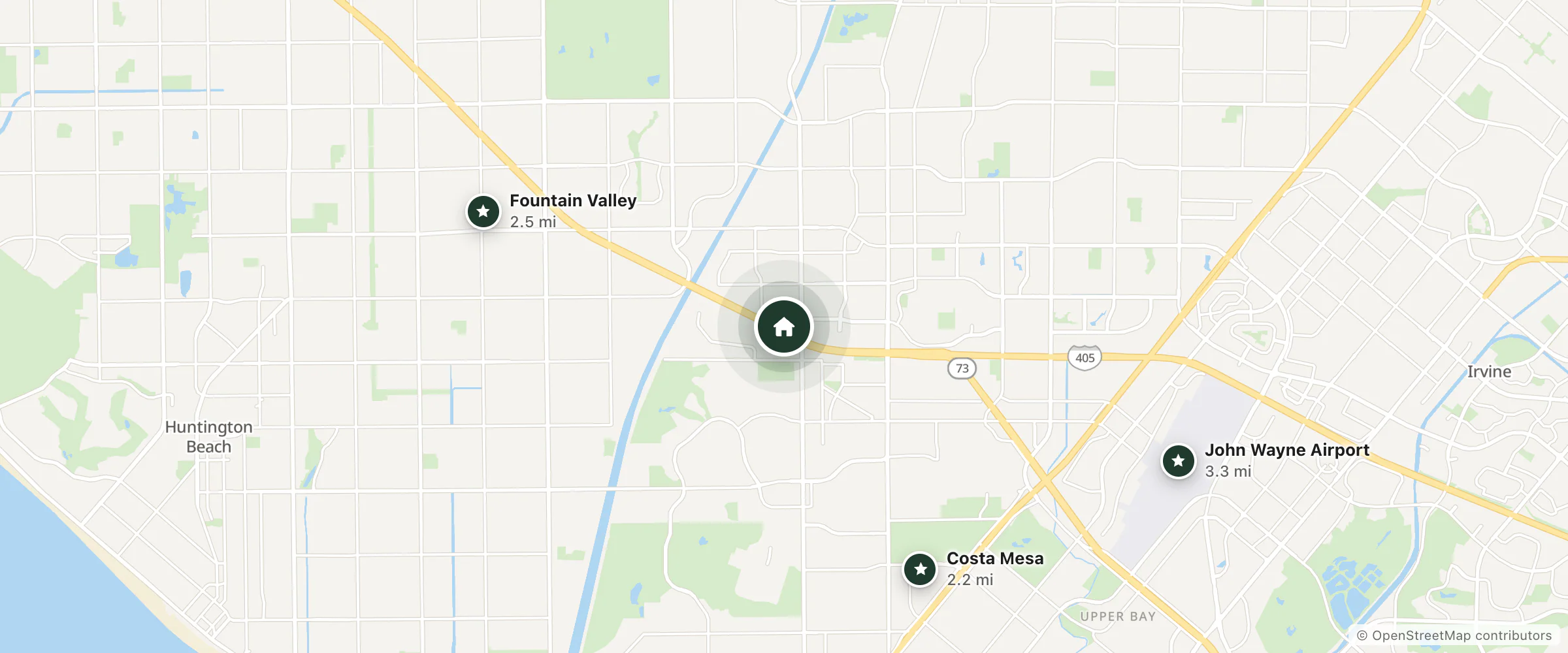 Map of La Quinta Inn and nearby Costa Mesa, Fountain Valley and John Wayne Airport