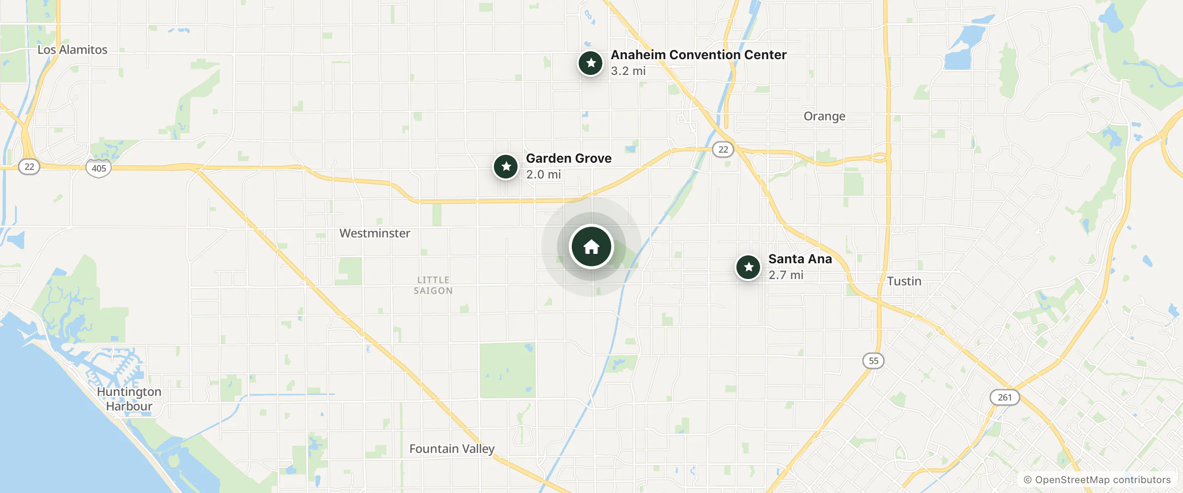 Map of BUDGET INN & SUITES OF SANTA ANA and nearby Garden Grove, Santa Ana and Anaheim Convention Center