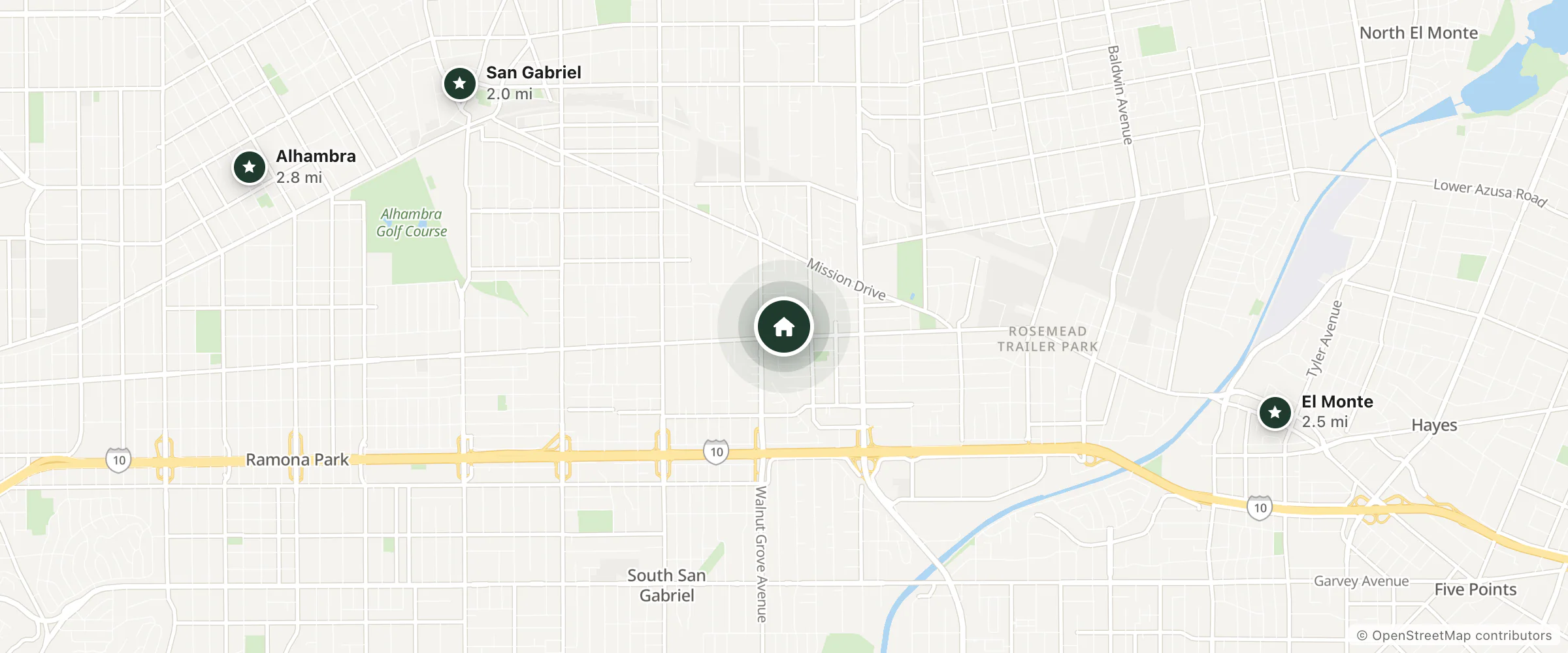 Map of Valley Hotel and nearby San Gabriel, El Monte and Alhambra