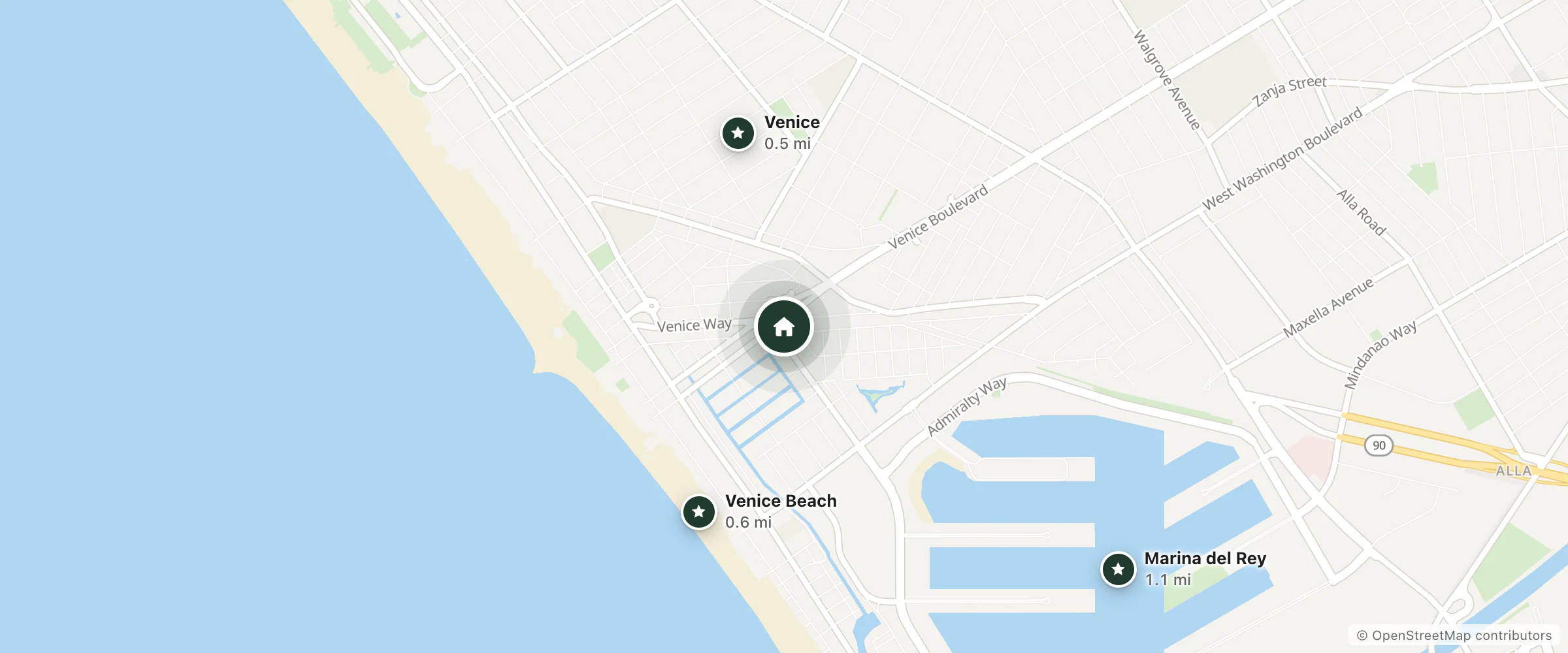 Map of PodShare Venice and nearby Venice, Venice Beach and Marina del Rey