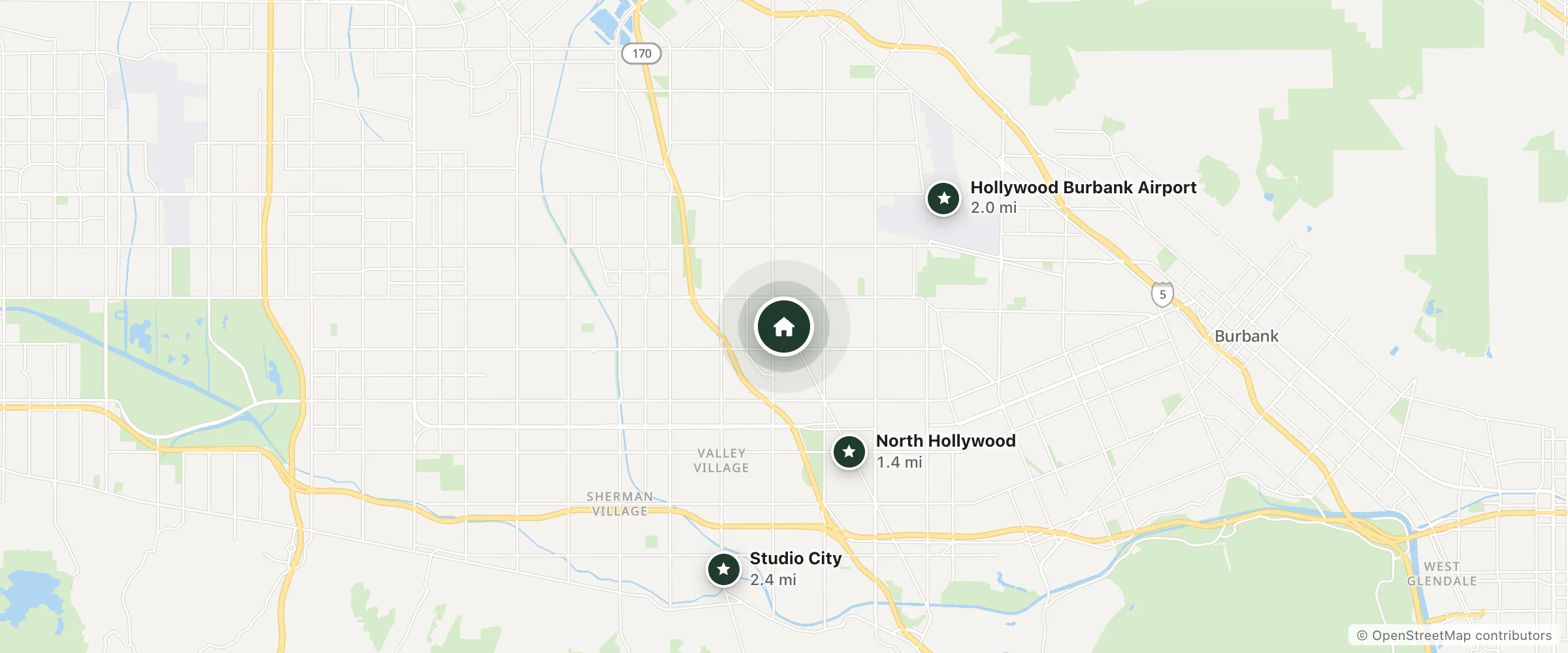 Map of Comfort Inn and Suites and nearby North Hollywood, Hollywood Burbank Airport and Studio City