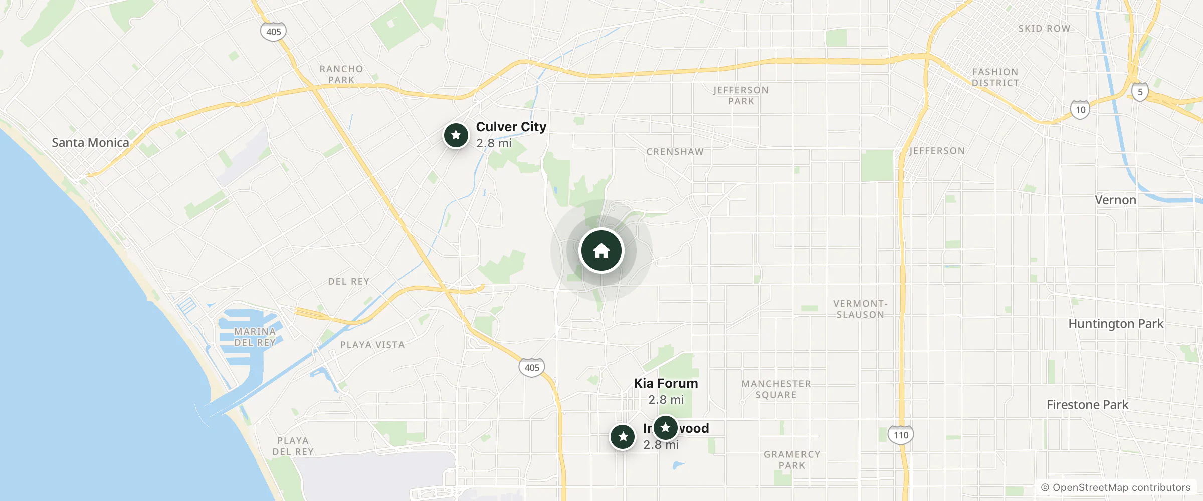 Map of Summit Motel and nearby Culver City, Inglewood and Kia Forum