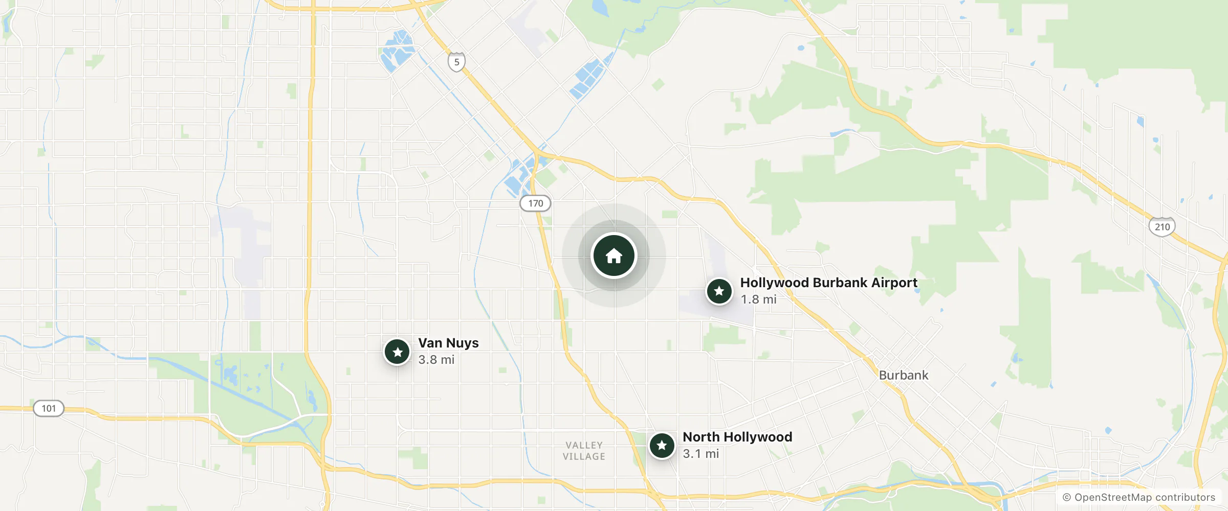 Map of Best Western Burbank Airport Inn and nearby Hollywood Burbank Airport, North Hollywood and Van Nuys
