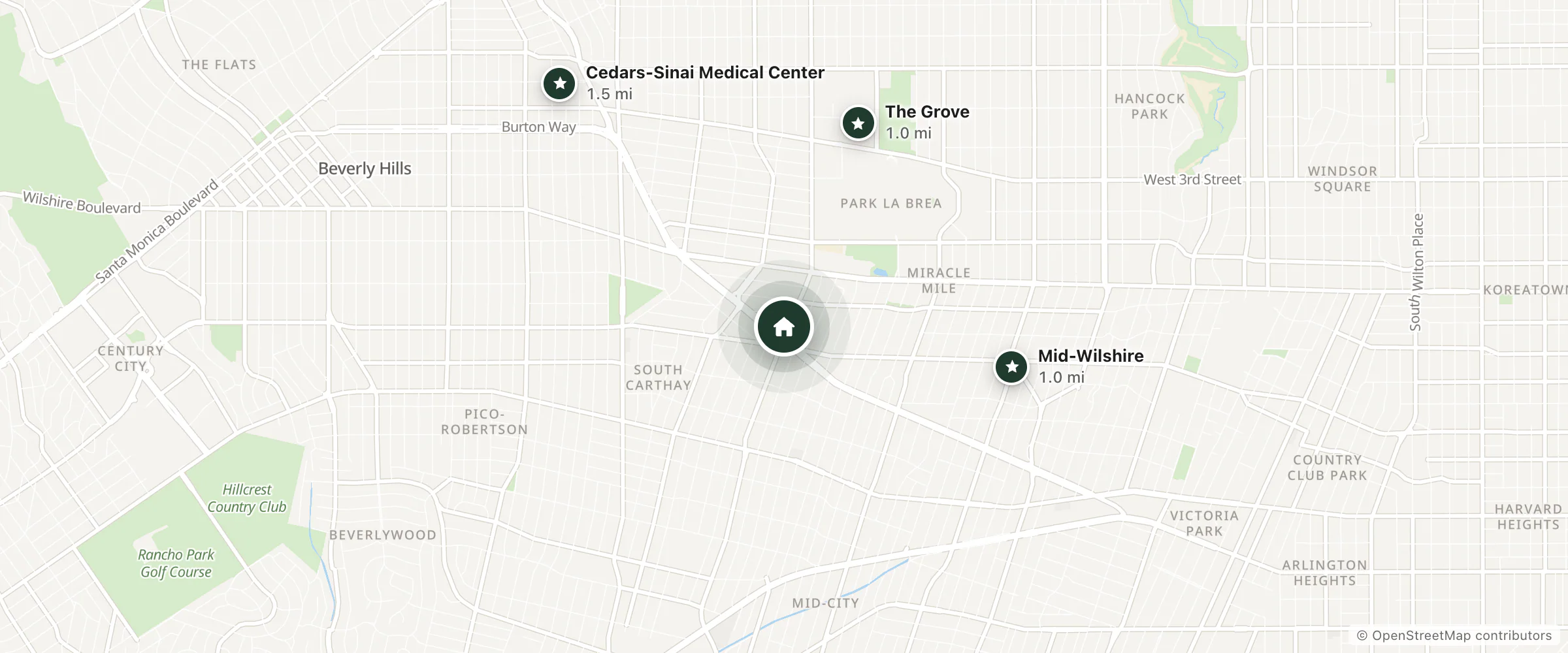 Map of Cinema Suites Bed and Breakfast and nearby The Grove, Mid-Wilshire and Cedars-Sinai Medical Center