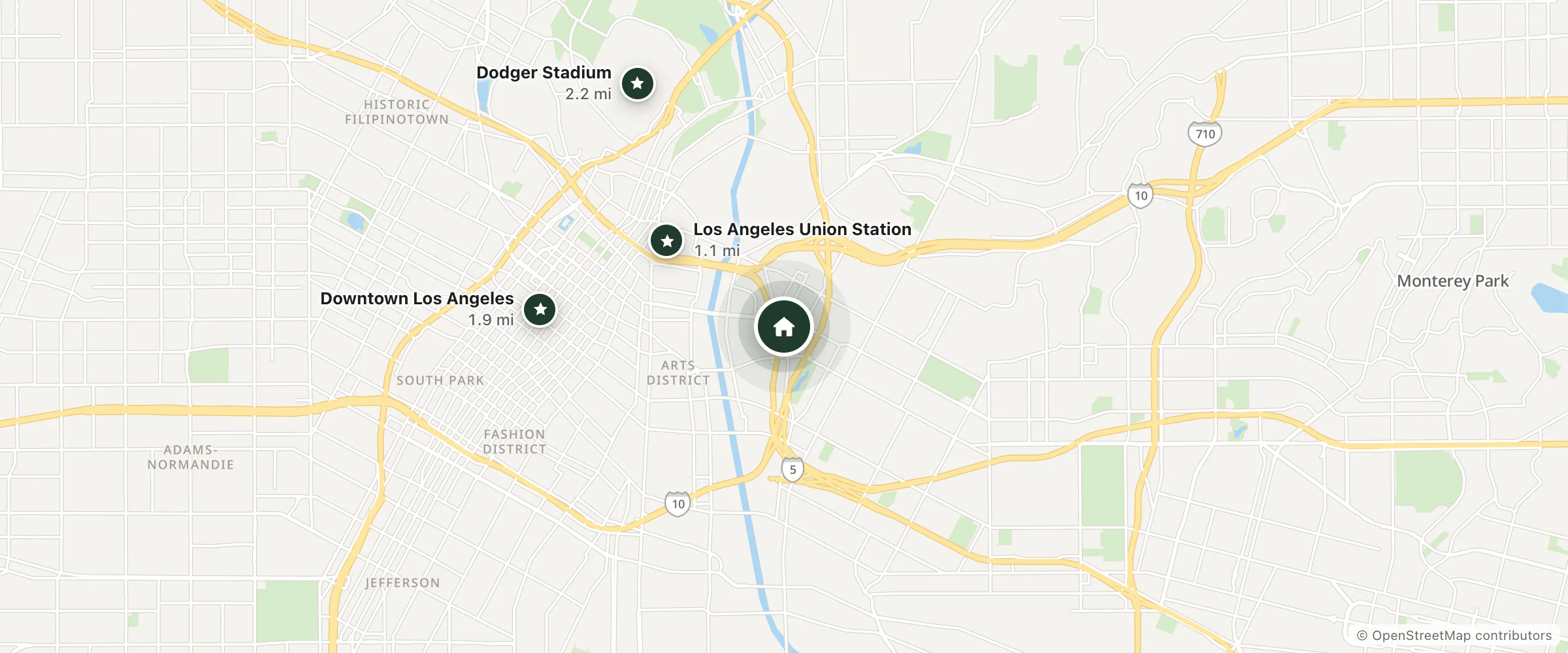 Map of The MoonPad and nearby Los Angeles Union Station, Downtown Los Angeles and Dodger Stadium