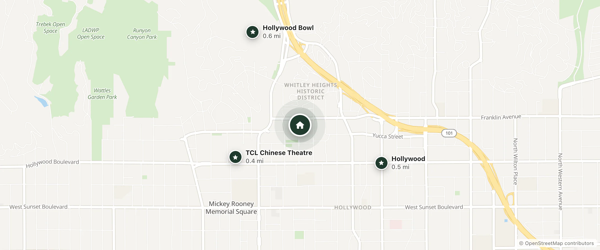 Map of The Prospect Hollywood and nearby TCL Chinese Theatre, Hollywood and Hollywood Bowl