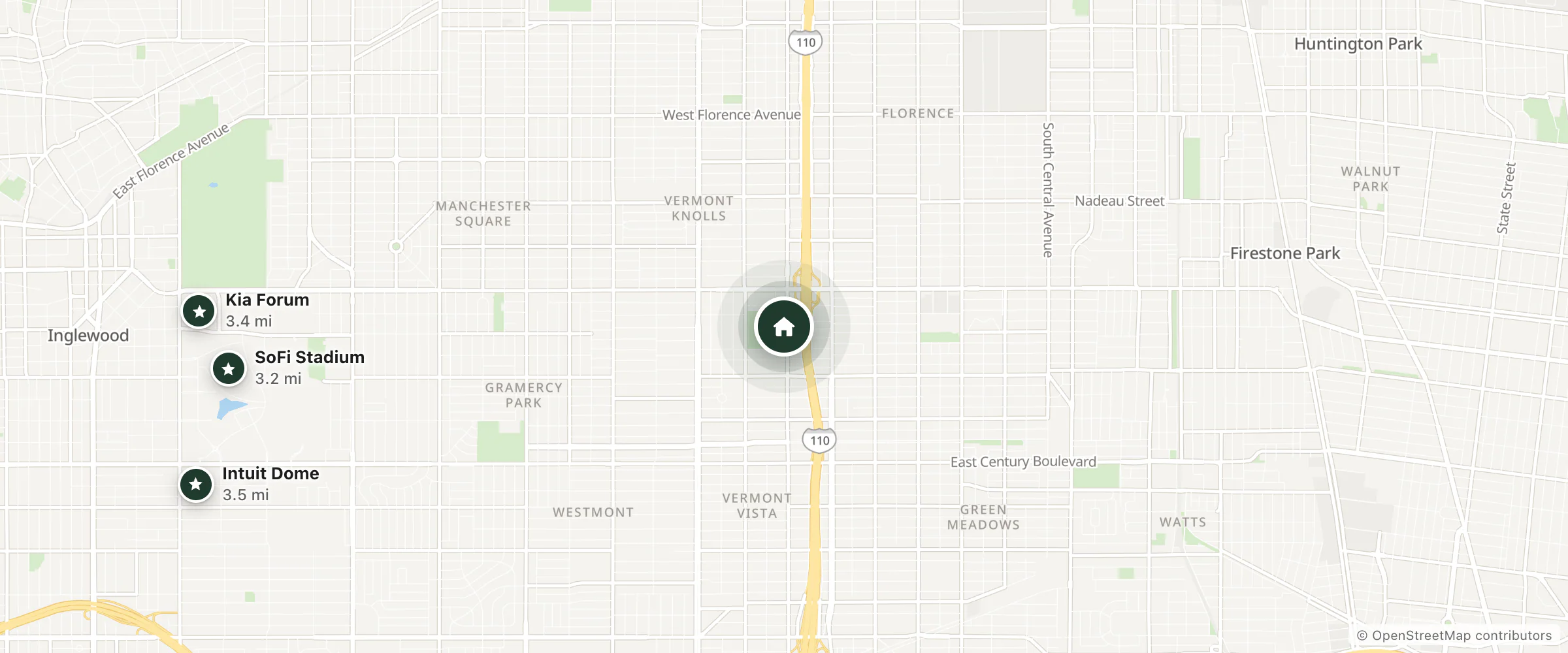 Map of Full Moon Inn and nearby SoFi Stadium, Kia Forum and Intuit Dome