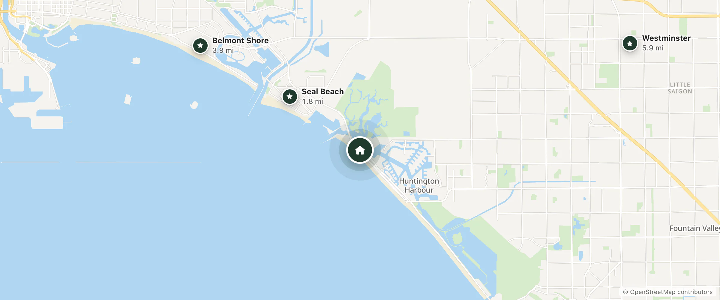 Map of Surf City Inn and nearby Seal Beach, Belmont Shore and Westminster