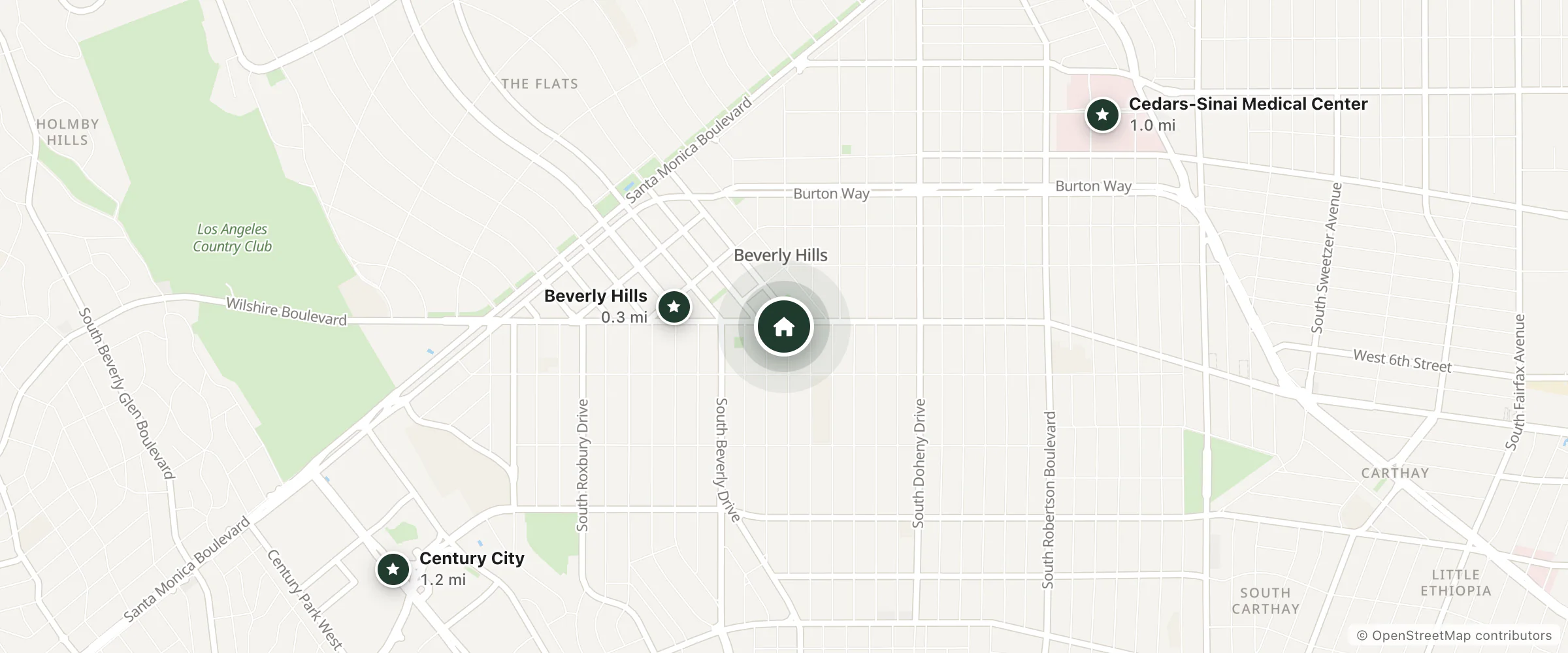 Map of SIXTY Beverly Hills and nearby Beverly Hills, Cedars-Sinai Medical Center and Century City