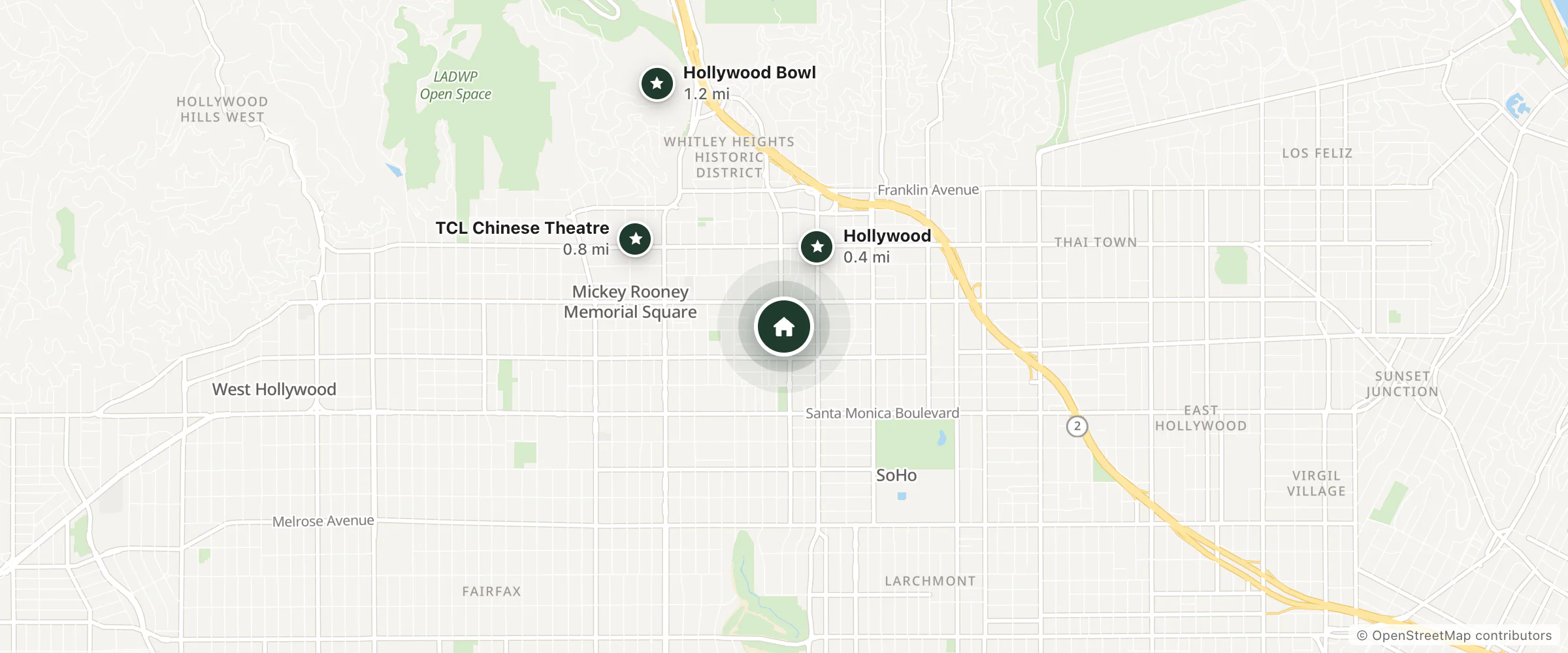 Map of The Godfrey Hotel Hollywood and nearby Hollywood, TCL Chinese Theatre and Hollywood Bowl