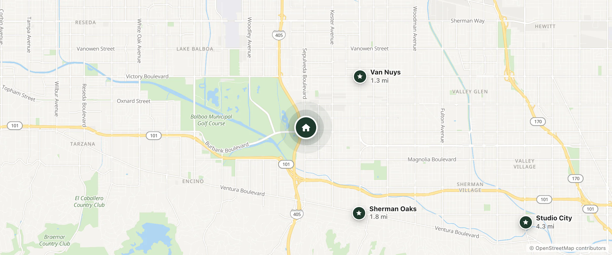 Map of Hampton Inn and Suites and nearby Van Nuys, Sherman Oaks and Studio City