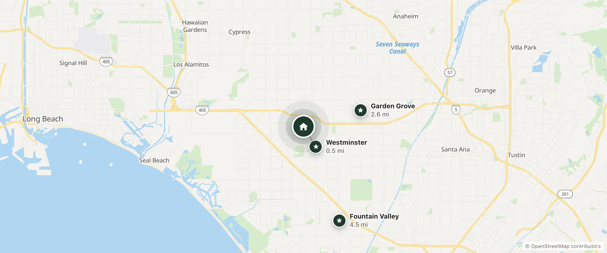 Map of Best Western Palm Garden Inn and nearby Westminster, Garden Grove and Fountain Valley