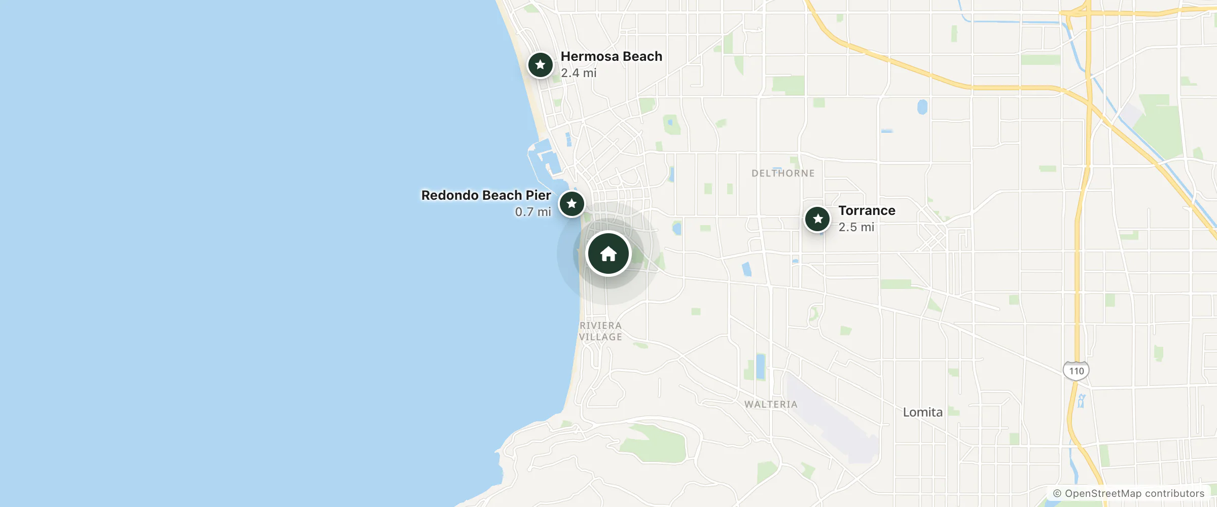 Map of Moonlite Inn Redondo Beach and nearby Redondo Beach Pier, Hermosa Beach and Torrance