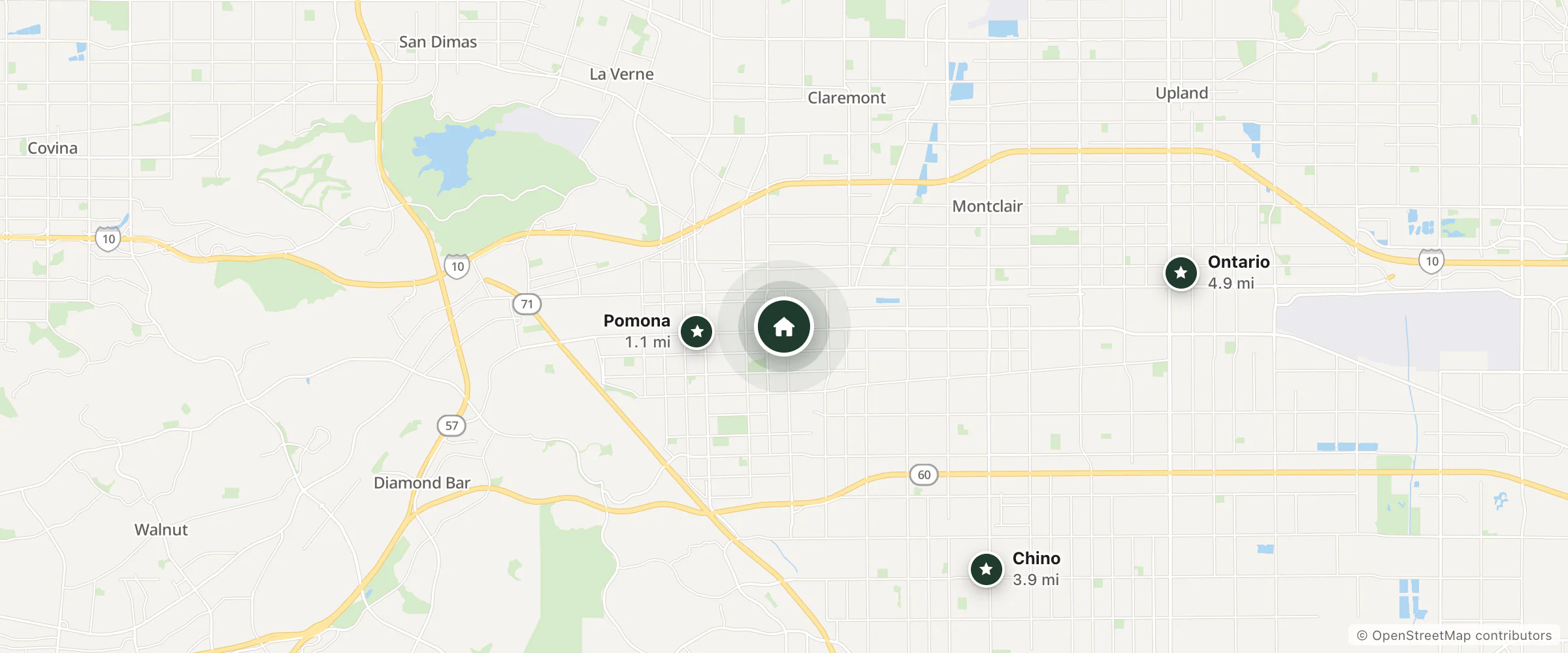 Map of Sunset Motel and nearby Pomona, Chino and Ontario