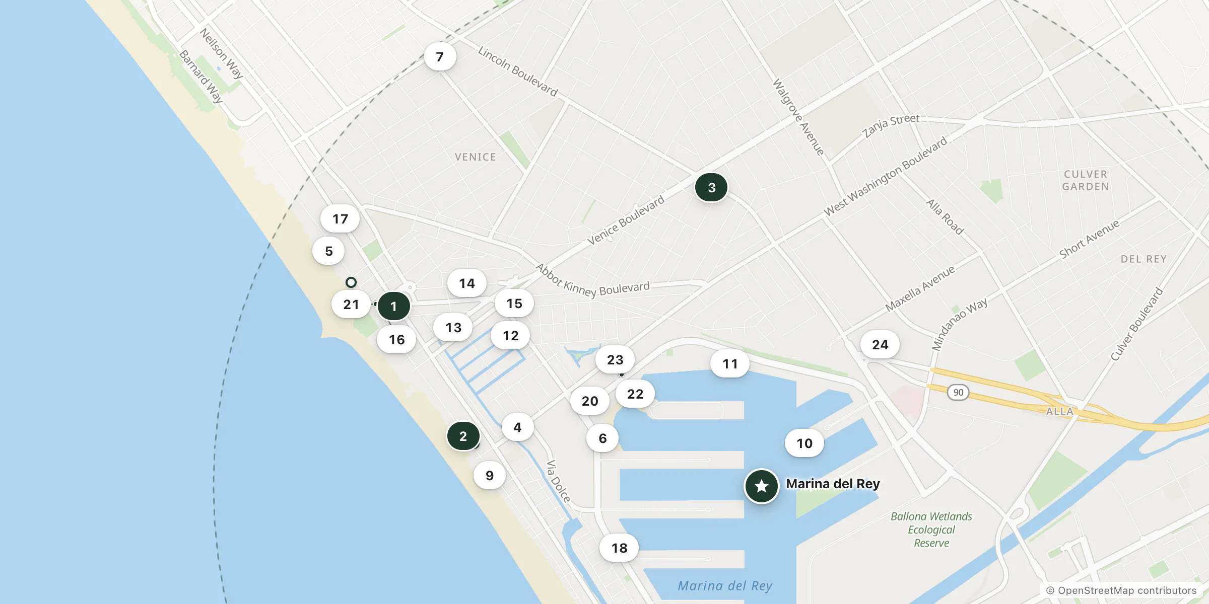 Map of hotels near Marina del Rey