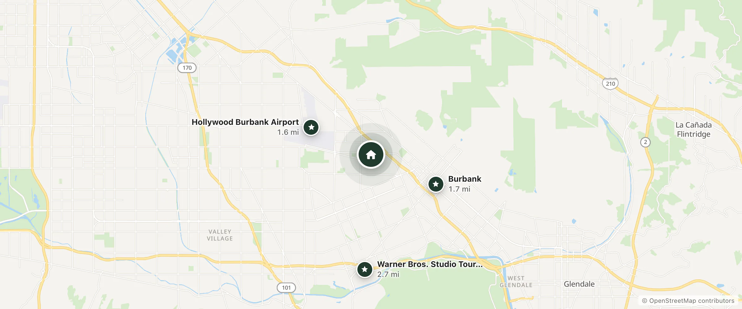 Map of Courtyard by Marriott Los Angeles Burbank Airport and nearby Hollywood Burbank Airport, Burbank and Warner Bros. Studio Tour Hollywood