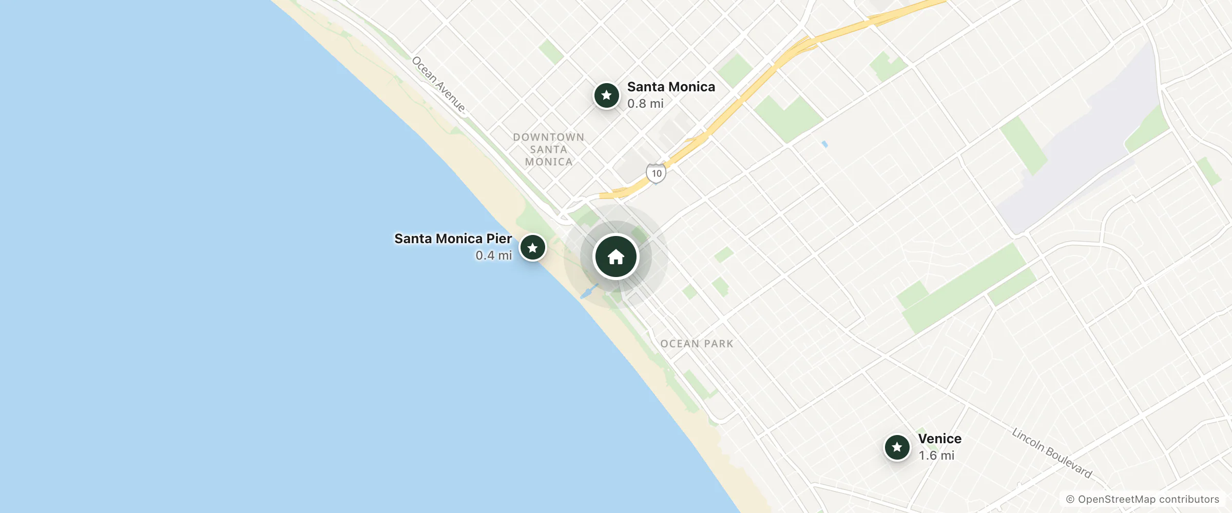 Map of Luxe city center Hotel and nearby Santa Monica Pier, Santa Monica and Venice