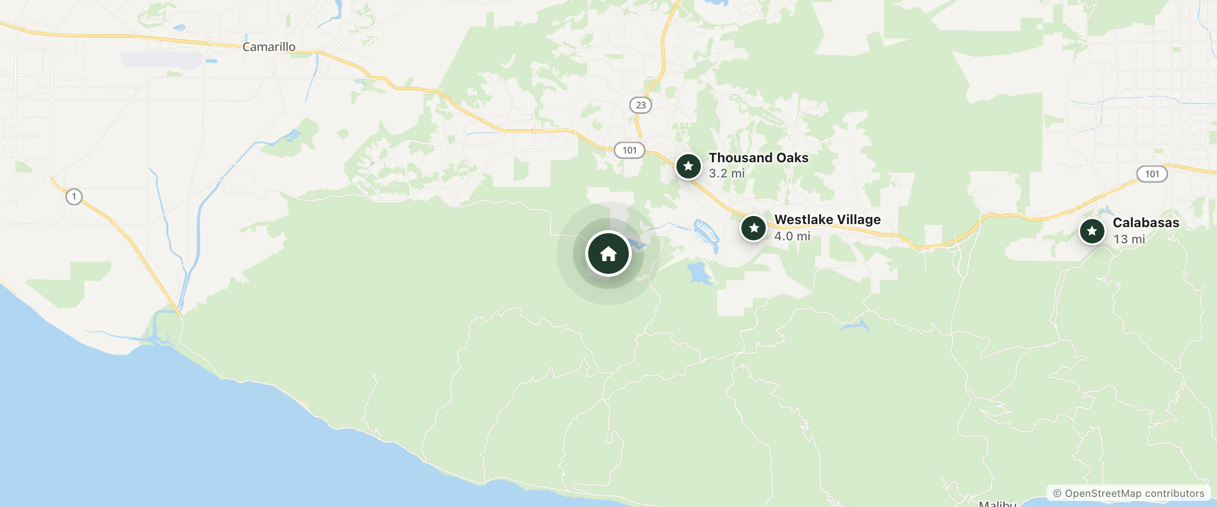 Map of Four Seasons Hotel-Westlake Village and nearby Thousand Oaks, Westlake Village and Calabasas