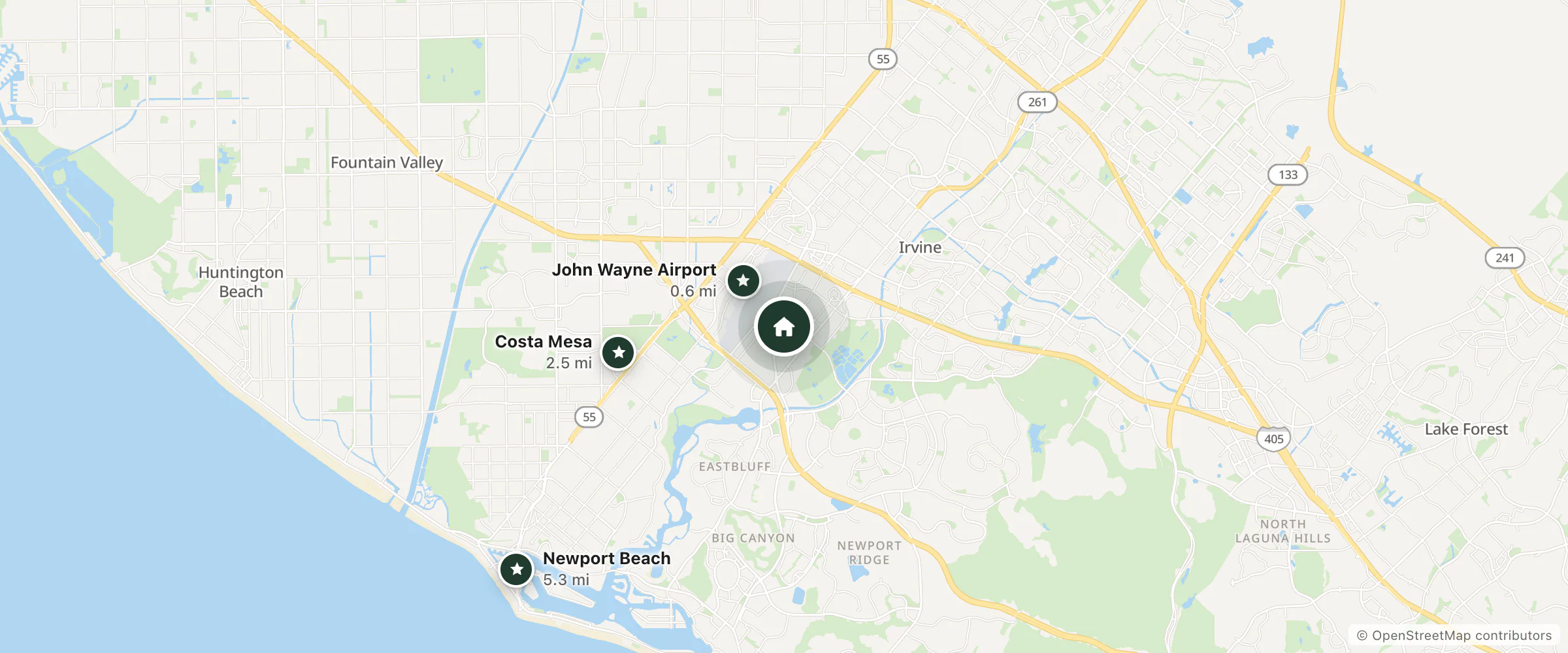 Map of Extended Stay America Suites- Orange County - John Wayne Airport and nearby John Wayne Airport, Costa Mesa and Newport Beach