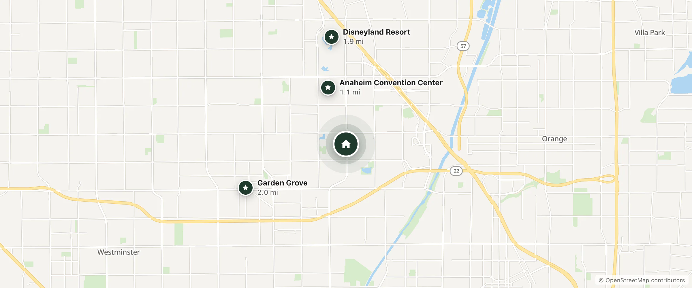 Map of Sheraton and nearby Anaheim Convention Center, Disneyland Resort and Garden Grove