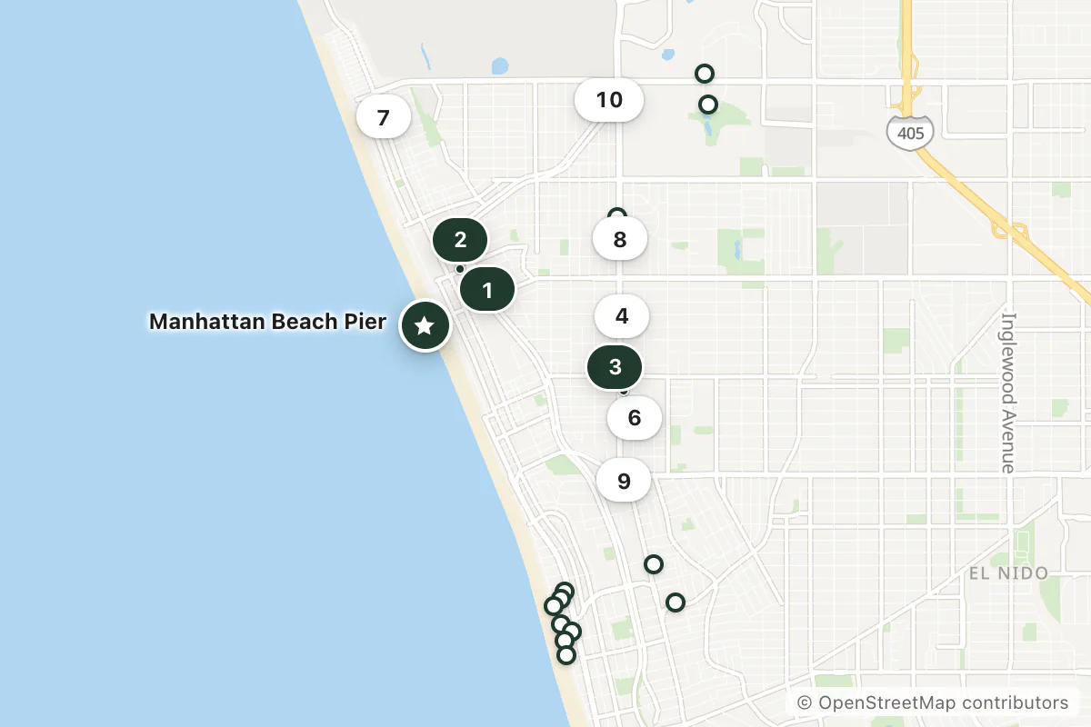 Map of the top 22 hotels for this question around Manhattan Beach Pier