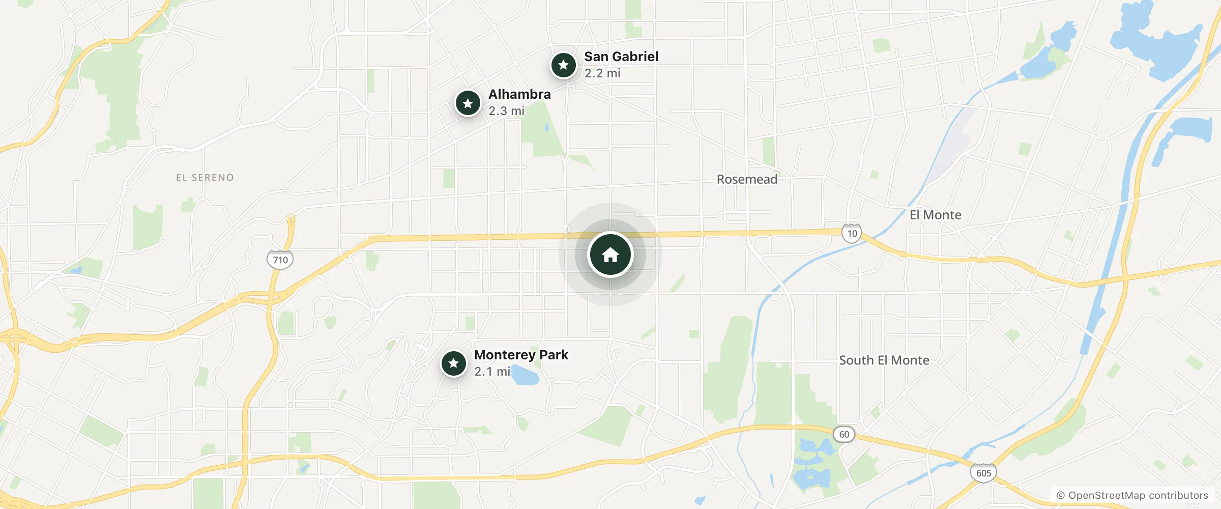 Map of Studio 6 Rosemead- Ca – Pasadena and nearby Monterey Park, San Gabriel and Alhambra