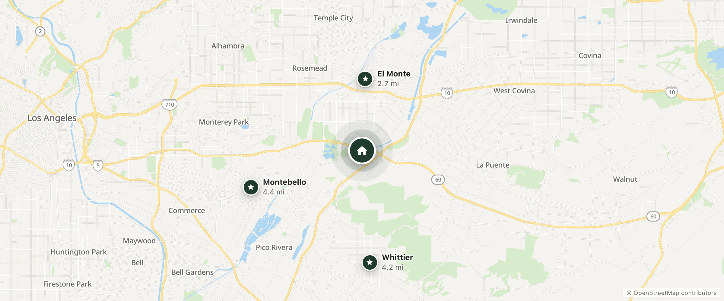 Map of Starlight Inn South El Monte and nearby El Monte, Whittier and Montebello