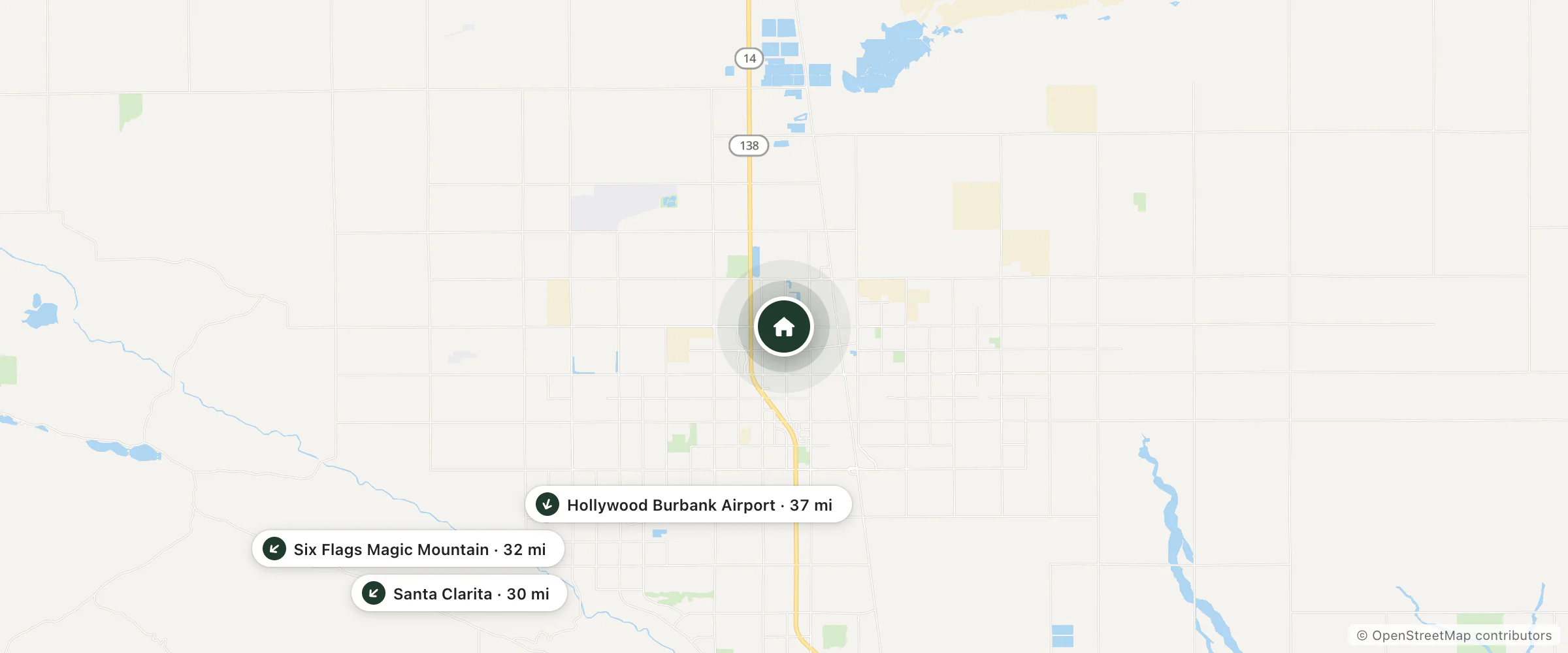 Map of Sai Park Motel and nearby Santa Clarita, Six Flags Magic Mountain and Hollywood Burbank Airport