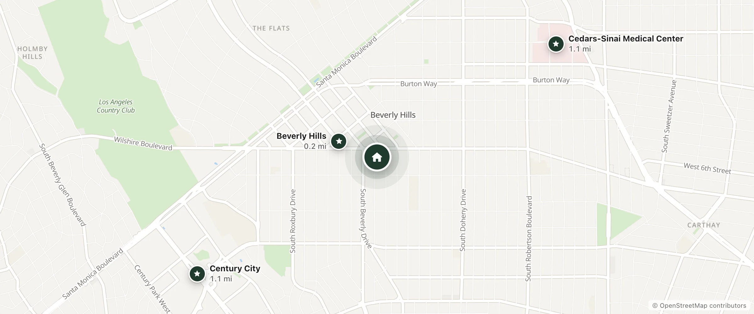 Map of SIRTAJ Hotel and nearby Beverly Hills, Cedars-Sinai Medical Center and Century City