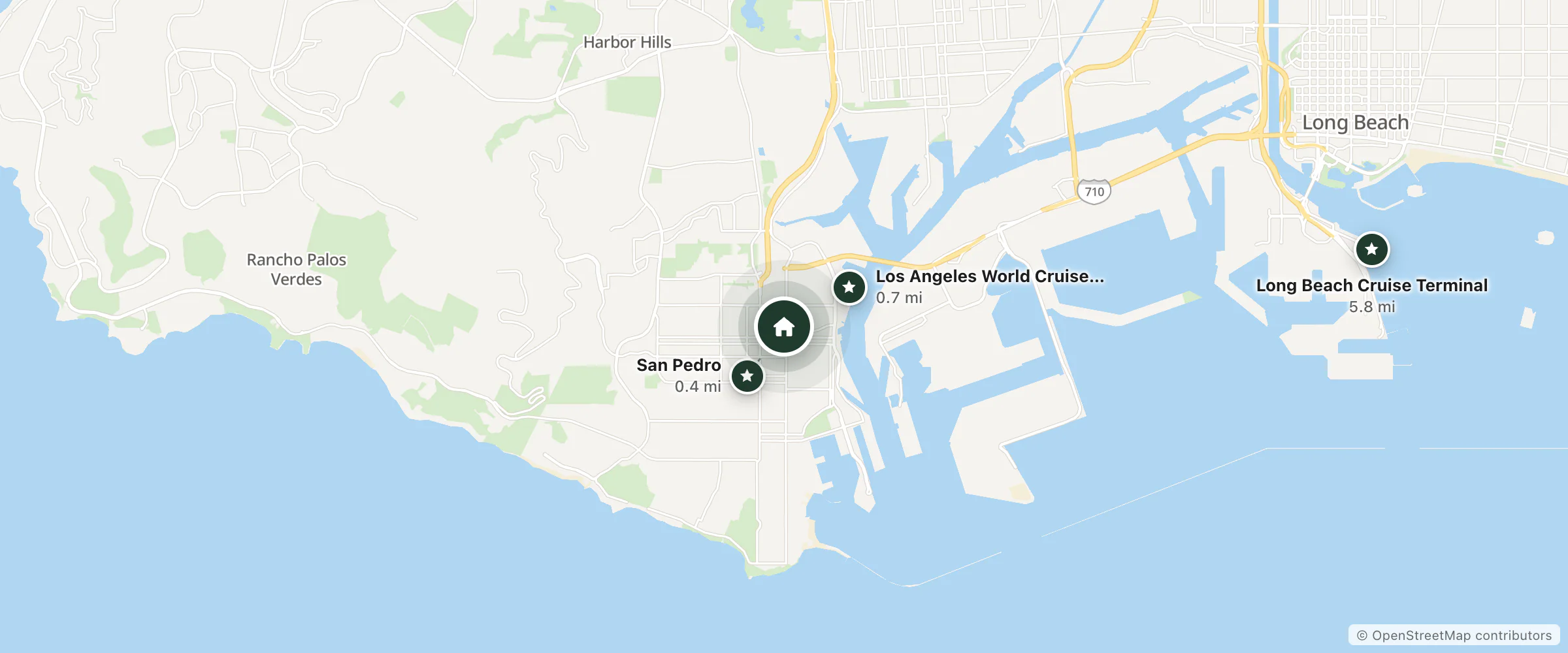 Map of All Star Inn and nearby San Pedro, Los Angeles World Cruise Center and Long Beach Cruise Terminal