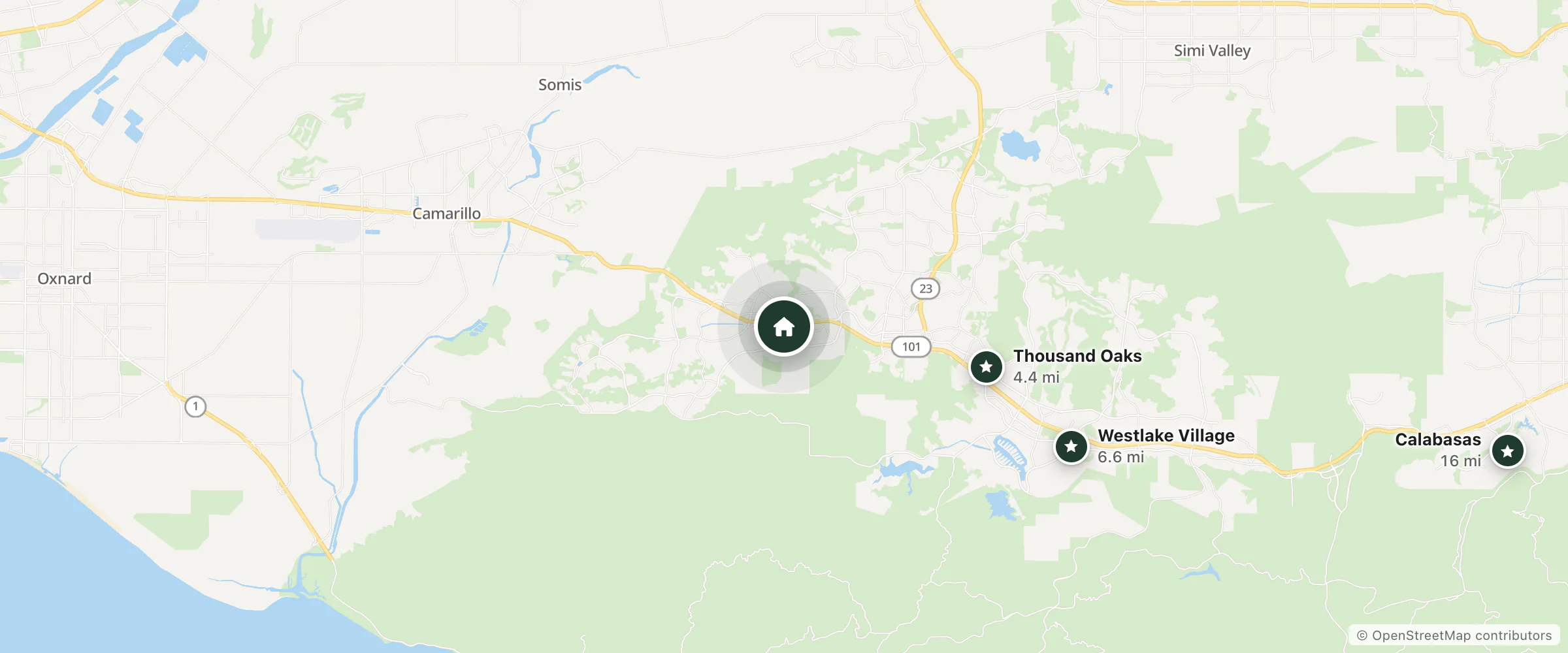 Map of Motel 6 and nearby Thousand Oaks, Westlake Village and Calabasas