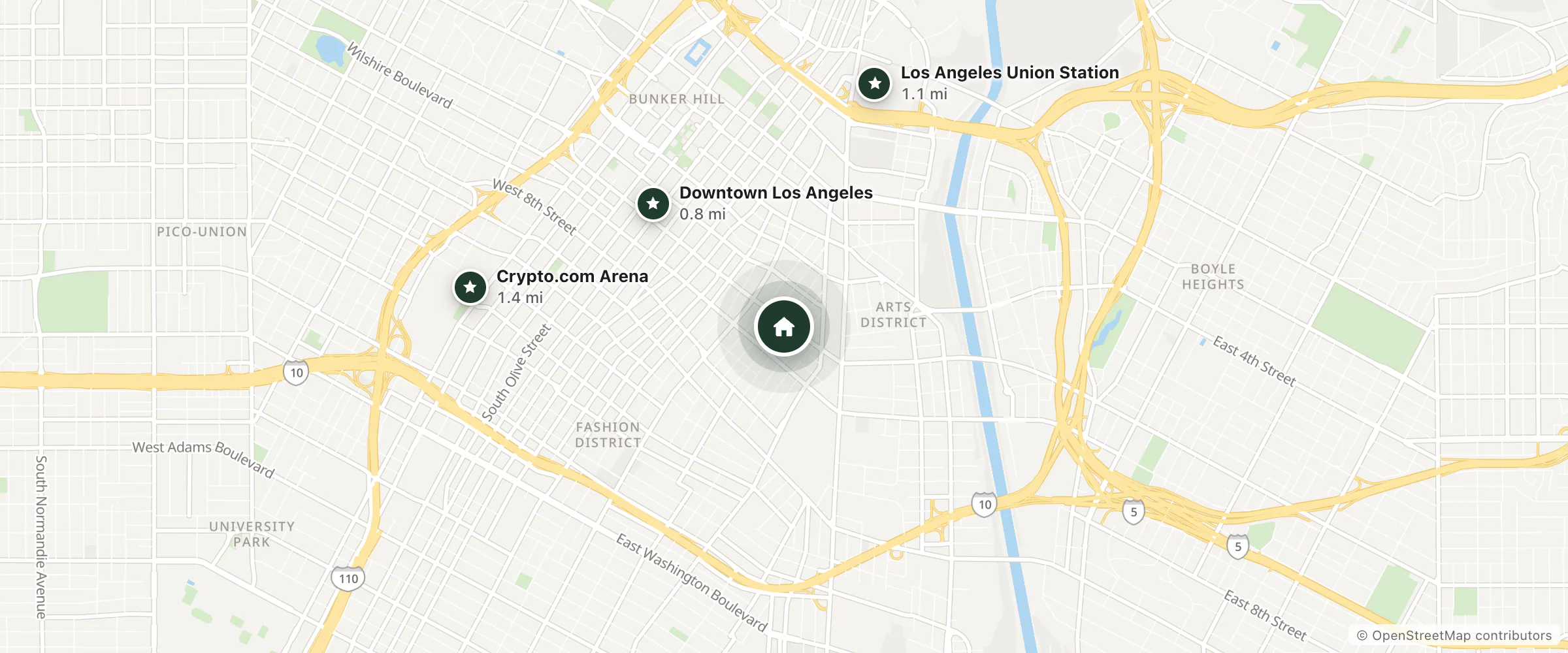 Map of Ellis Hotel and nearby Downtown Los Angeles, Los Angeles Union Station and Crypto.com Arena
