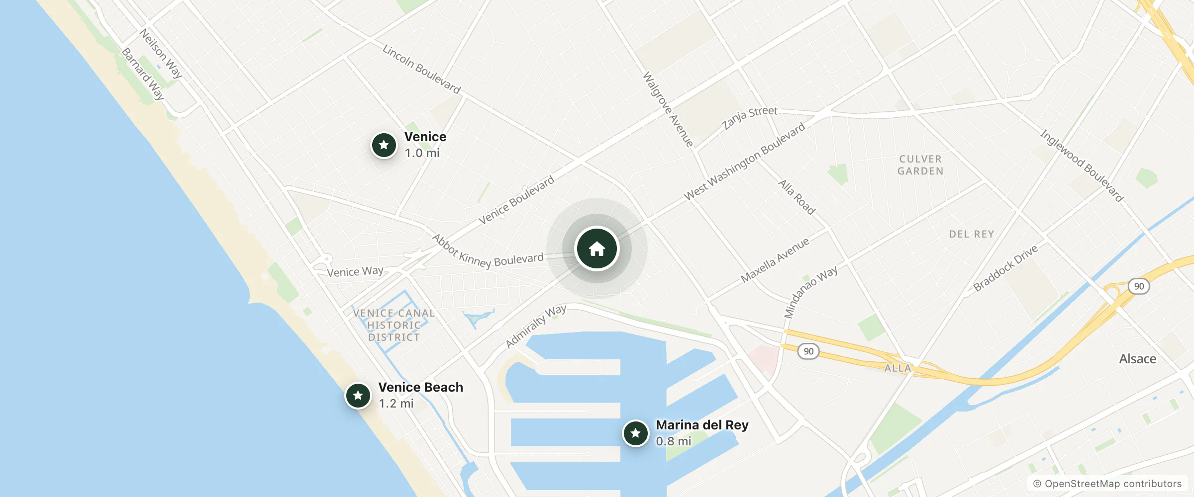 Map of Jolly Roger Hotel and nearby Marina del Rey, Venice and Venice Beach