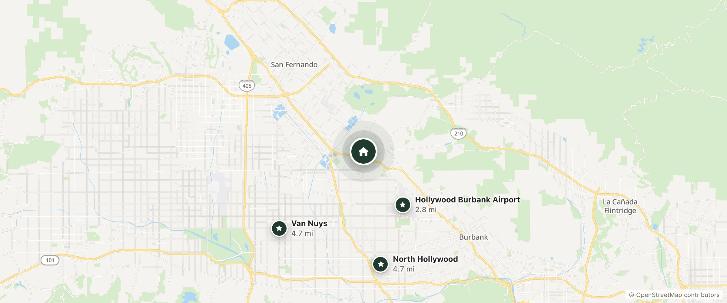 Map of Redwood Lodge Motel and nearby Hollywood Burbank Airport, North Hollywood and Van Nuys