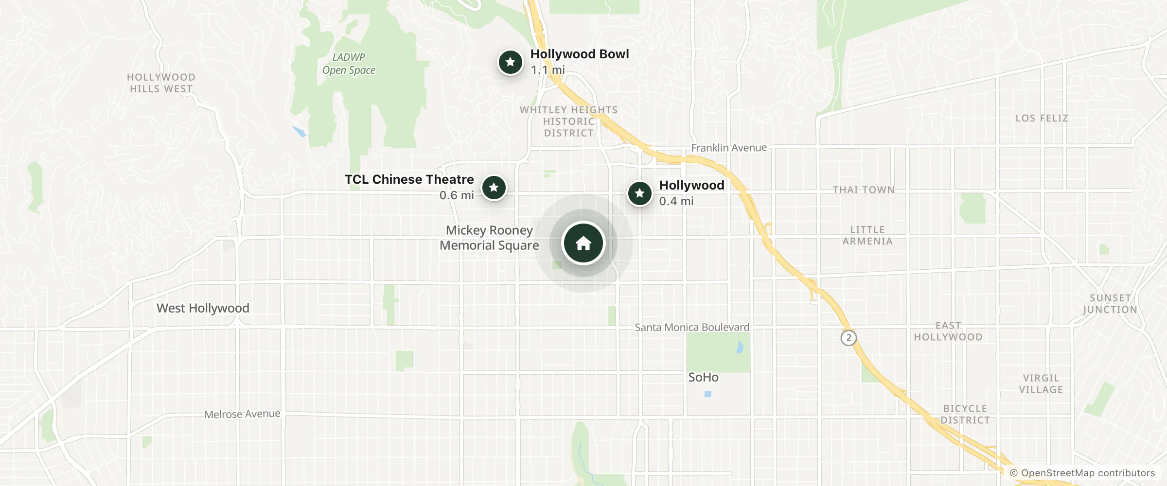 Map of Sunset 8 Motel and nearby Hollywood, TCL Chinese Theatre and Hollywood Bowl