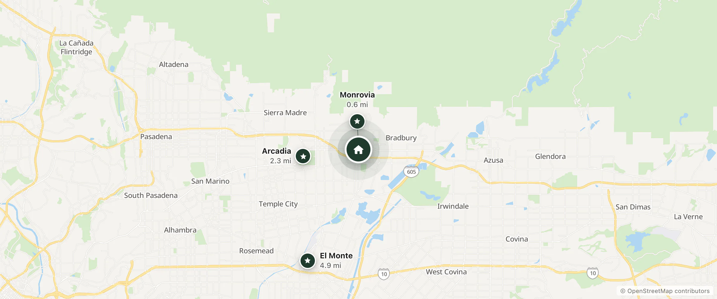 Map of TownePlace Suites by Marriott Monrovia and nearby Monrovia, Arcadia and El Monte