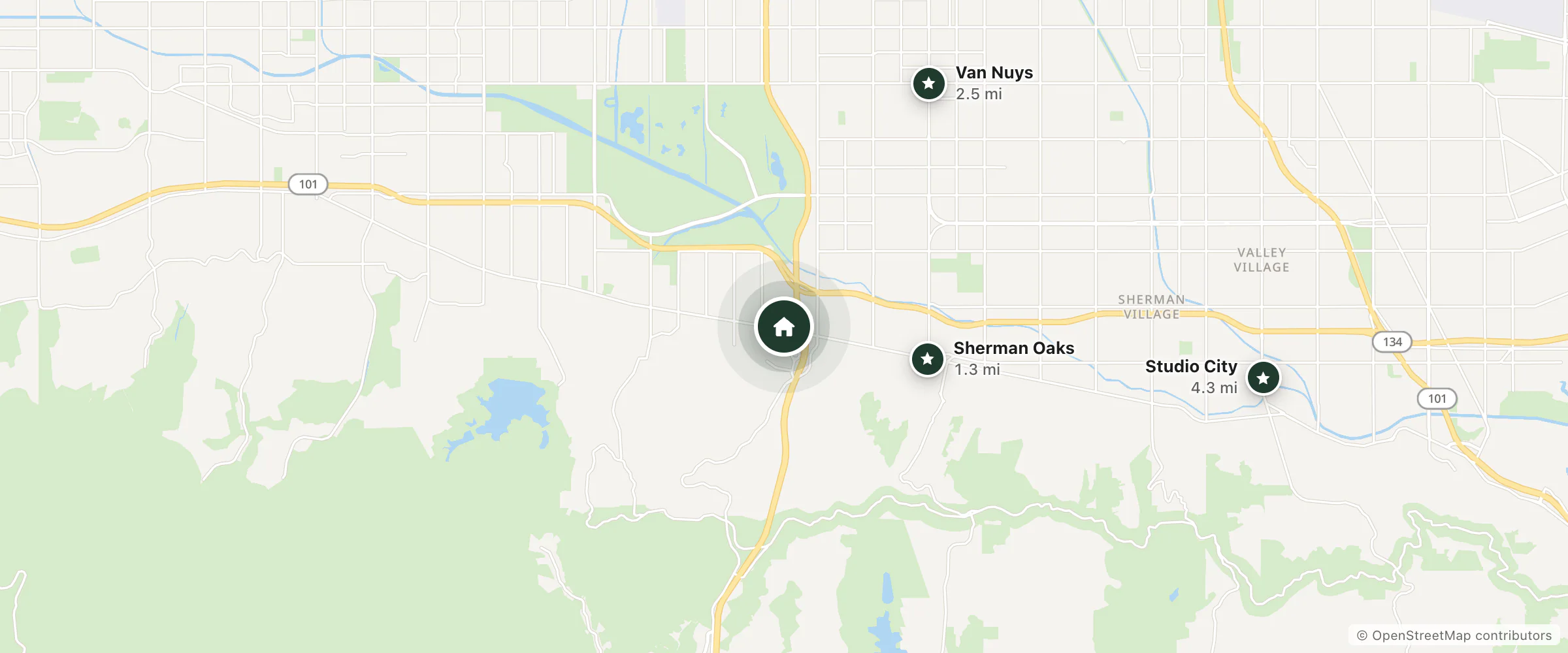 Map of The Sojourn and nearby Sherman Oaks, Van Nuys and Studio City