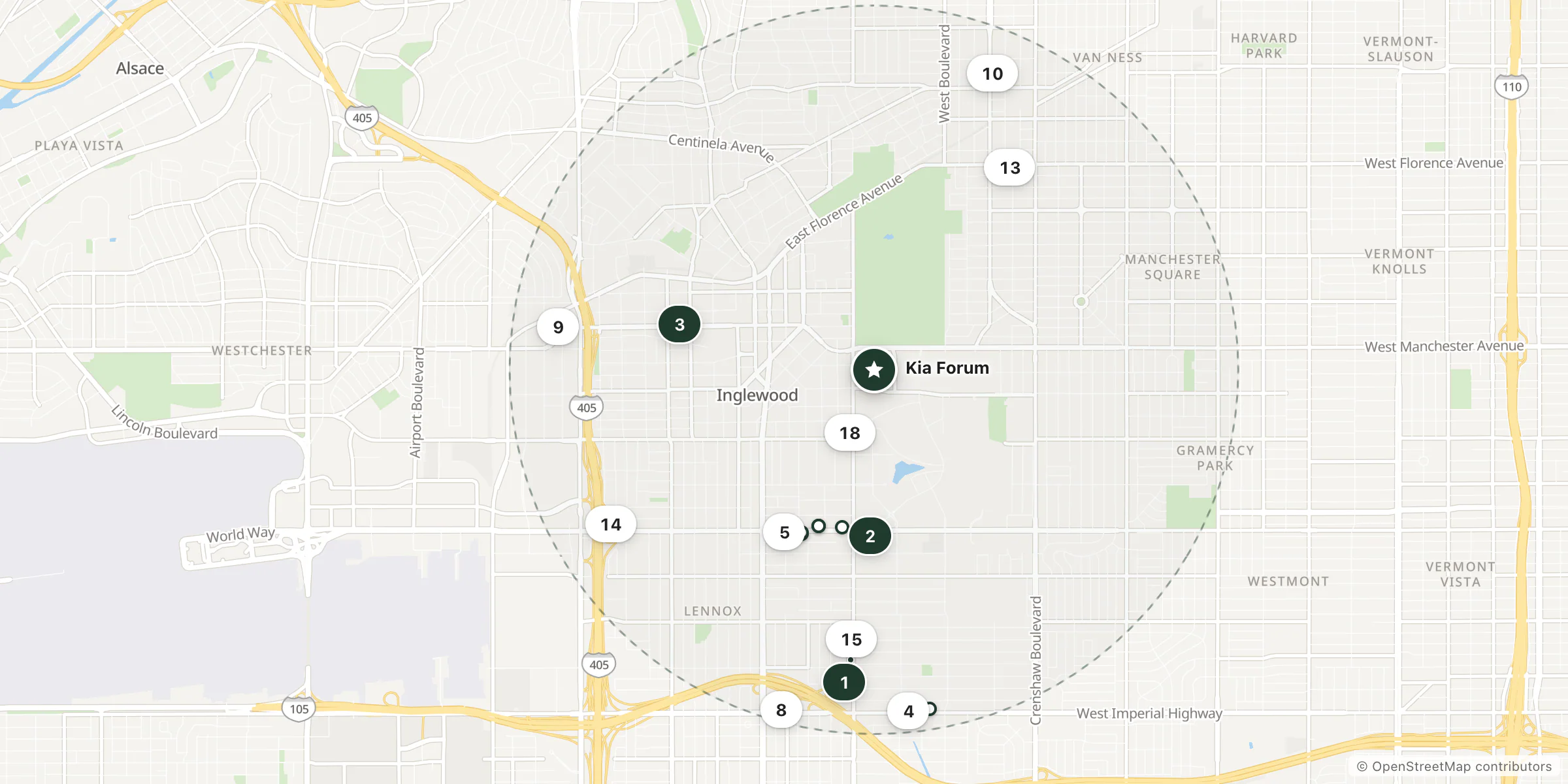 Map of hotels near Kia Forum