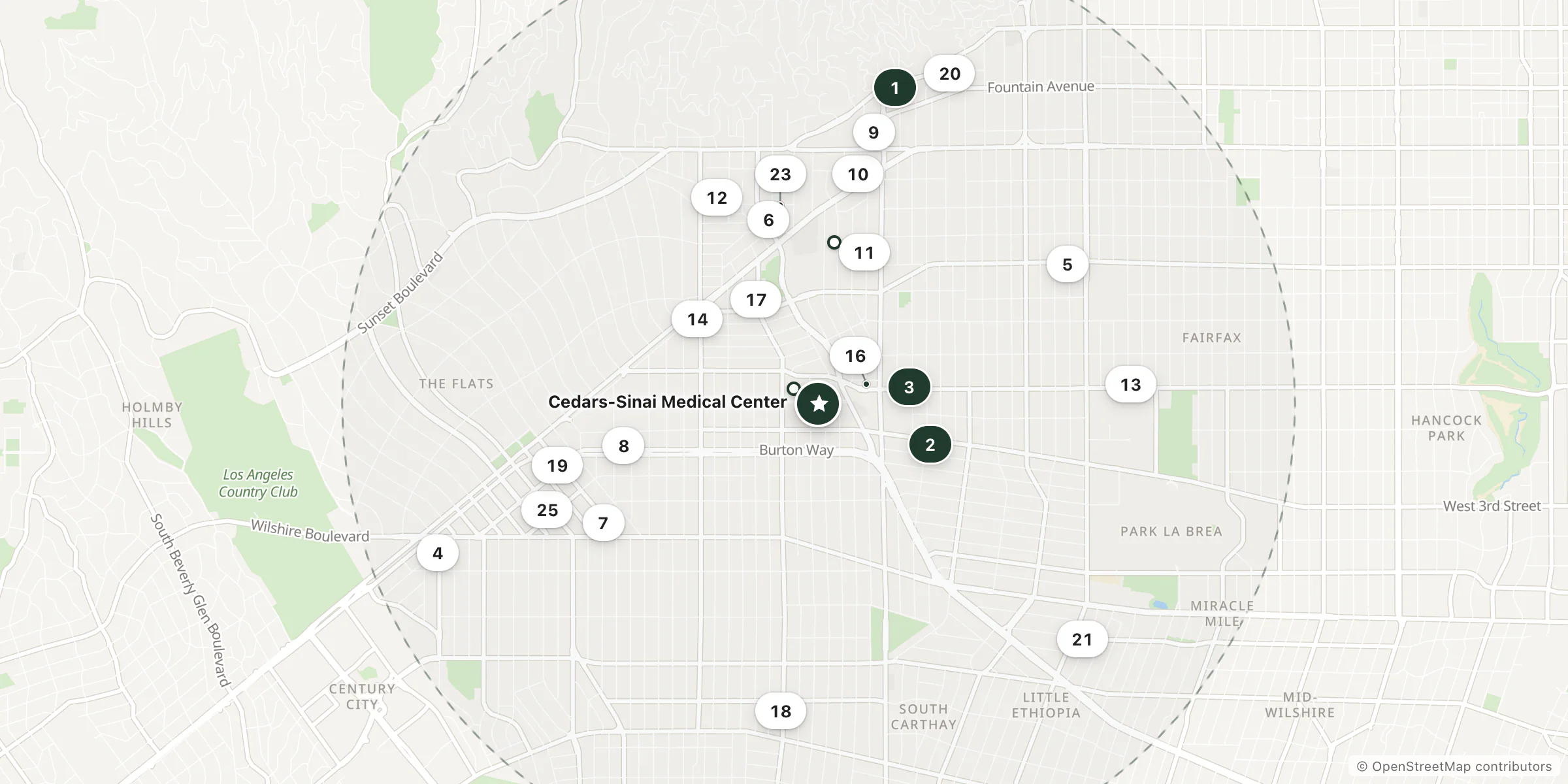 Map of hotels near Cedars-Sinai Medical Center