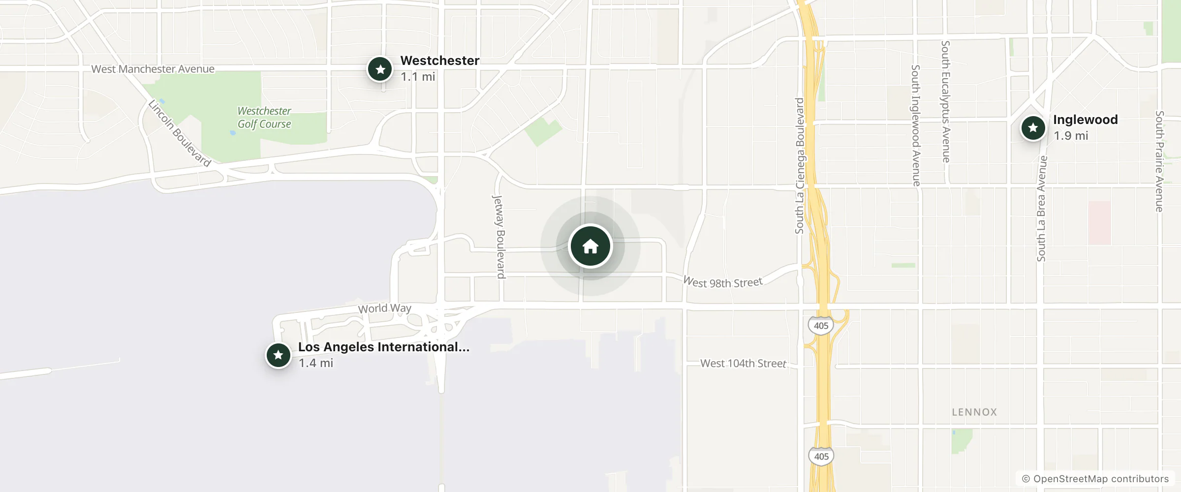 Map of Renaissance Los Angeles Airport Hotel and nearby Westchester, Los Angeles International Airport and Inglewood