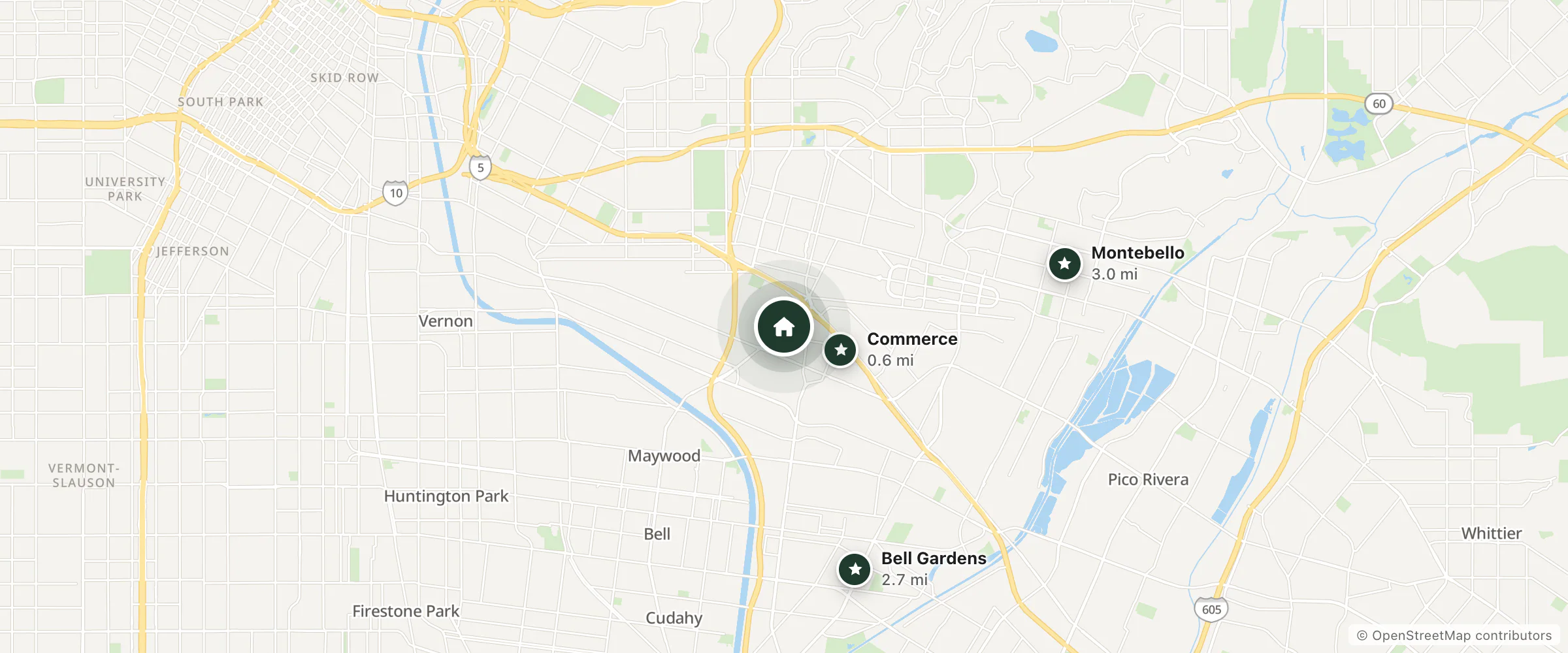 Map of Hines Motel and nearby Commerce, Bell Gardens and Montebello