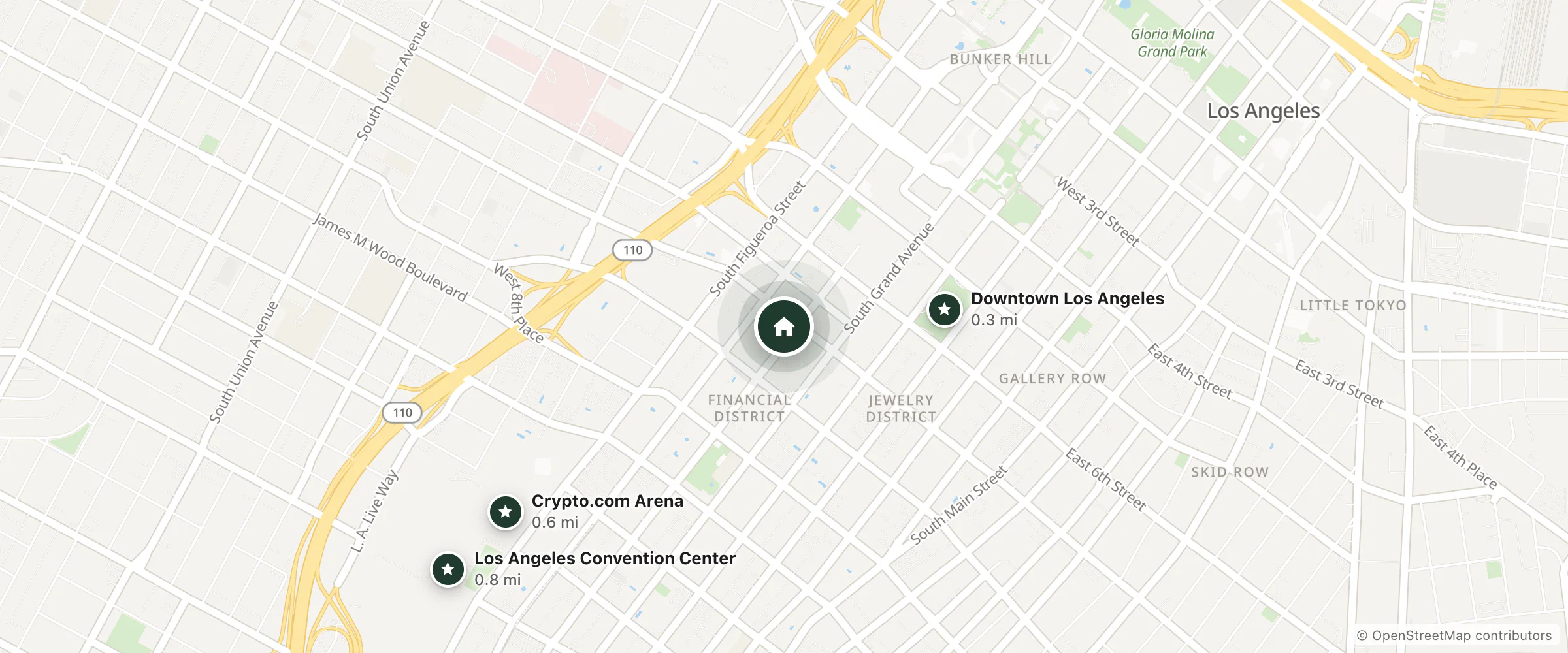 Map of Hyatt Regency Los Angeles and nearby Downtown Los Angeles, Crypto.com Arena and Los Angeles Convention Center