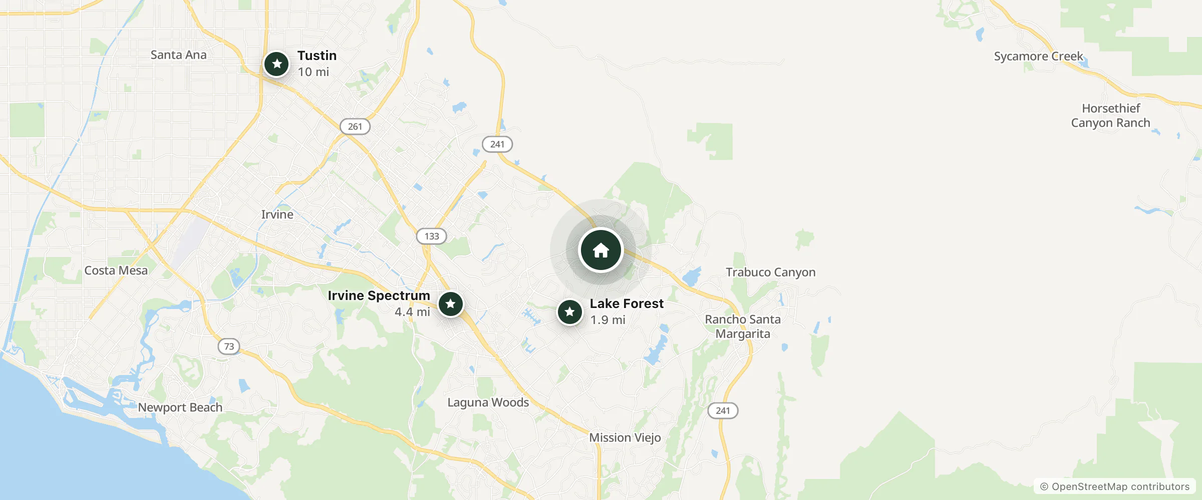 Map of Staybridge Suites Irvine East/Lake Forest by IHG and nearby Lake Forest, Irvine Spectrum and Tustin