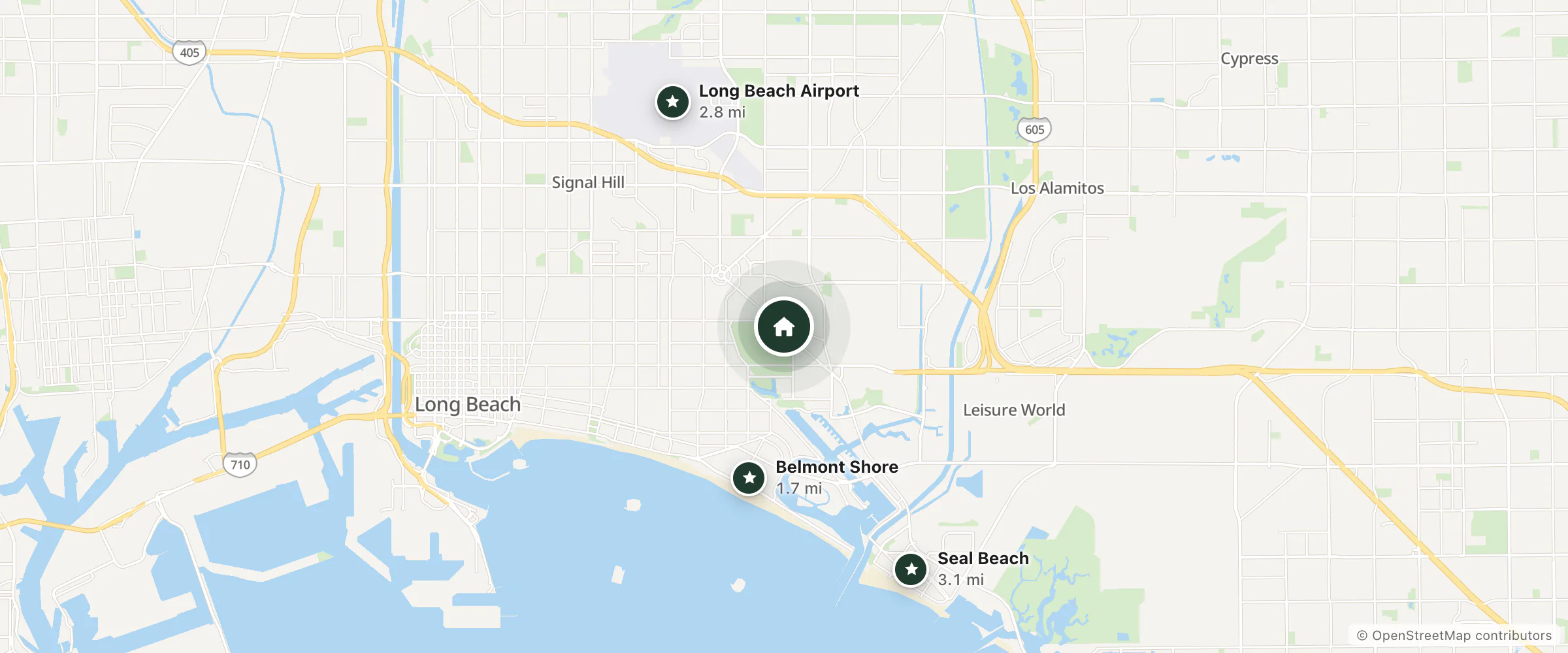 Map of Golden Sails Resort Hotel and nearby Belmont Shore, Long Beach Airport and Seal Beach