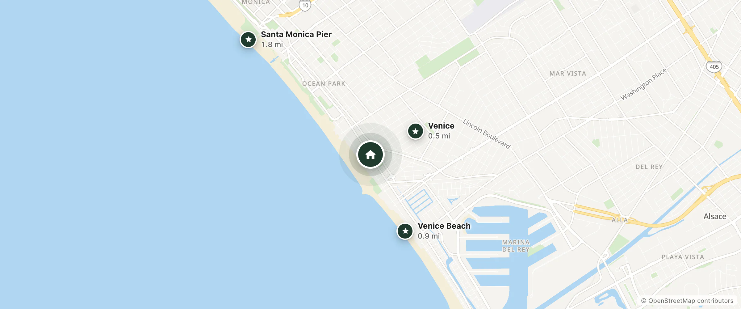 Map of Venice Beach House and nearby Venice, Venice Beach and Santa Monica Pier