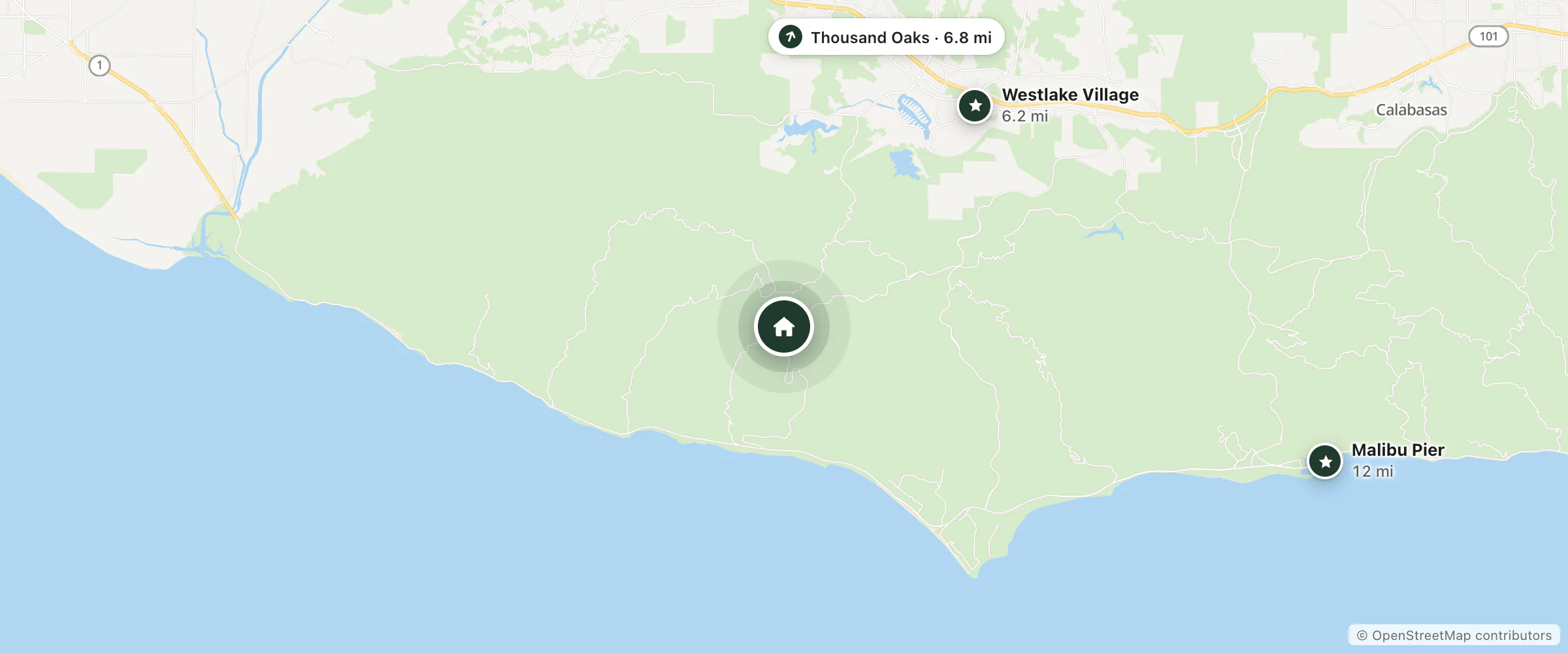 Map of Retreat Malibu and nearby Westlake Village, Thousand Oaks and Malibu Pier